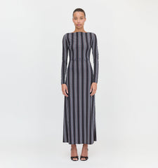 The Selene Dress - Black Cobalt Medallion Stripe