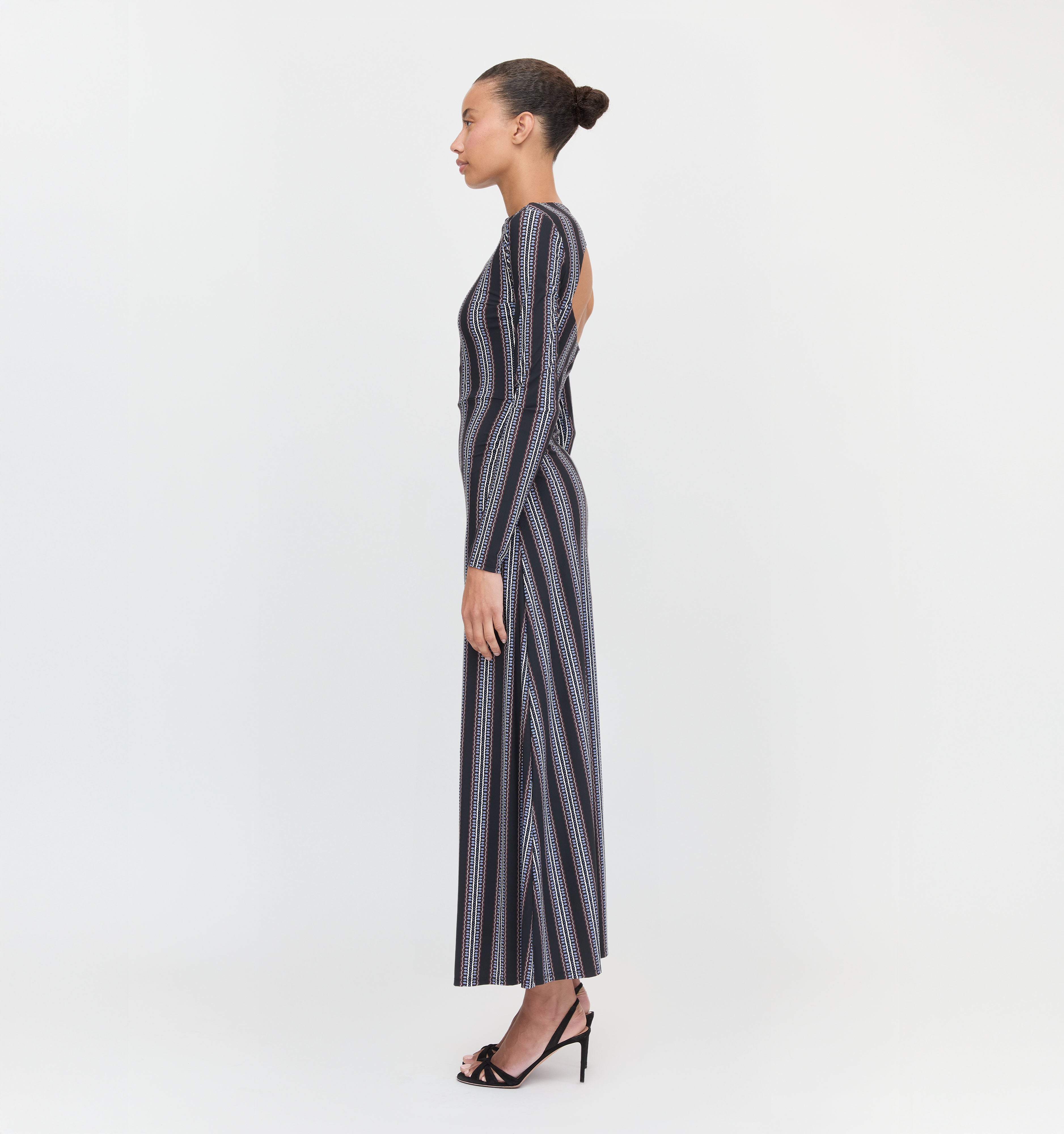 The Selene Dress - Black Cobalt Medallion Stripe