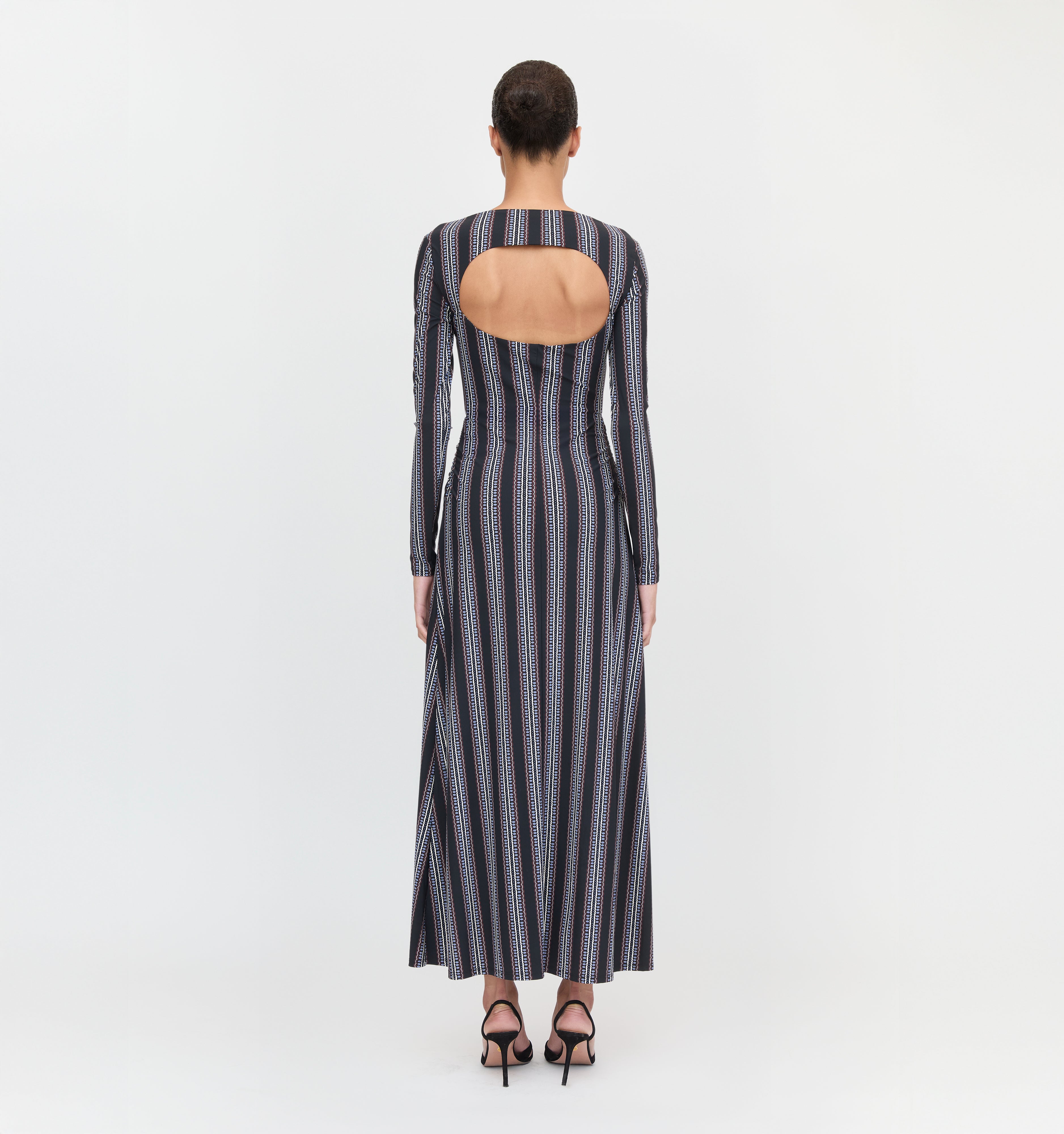 The Selene Dress - Black Cobalt Medallion Stripe