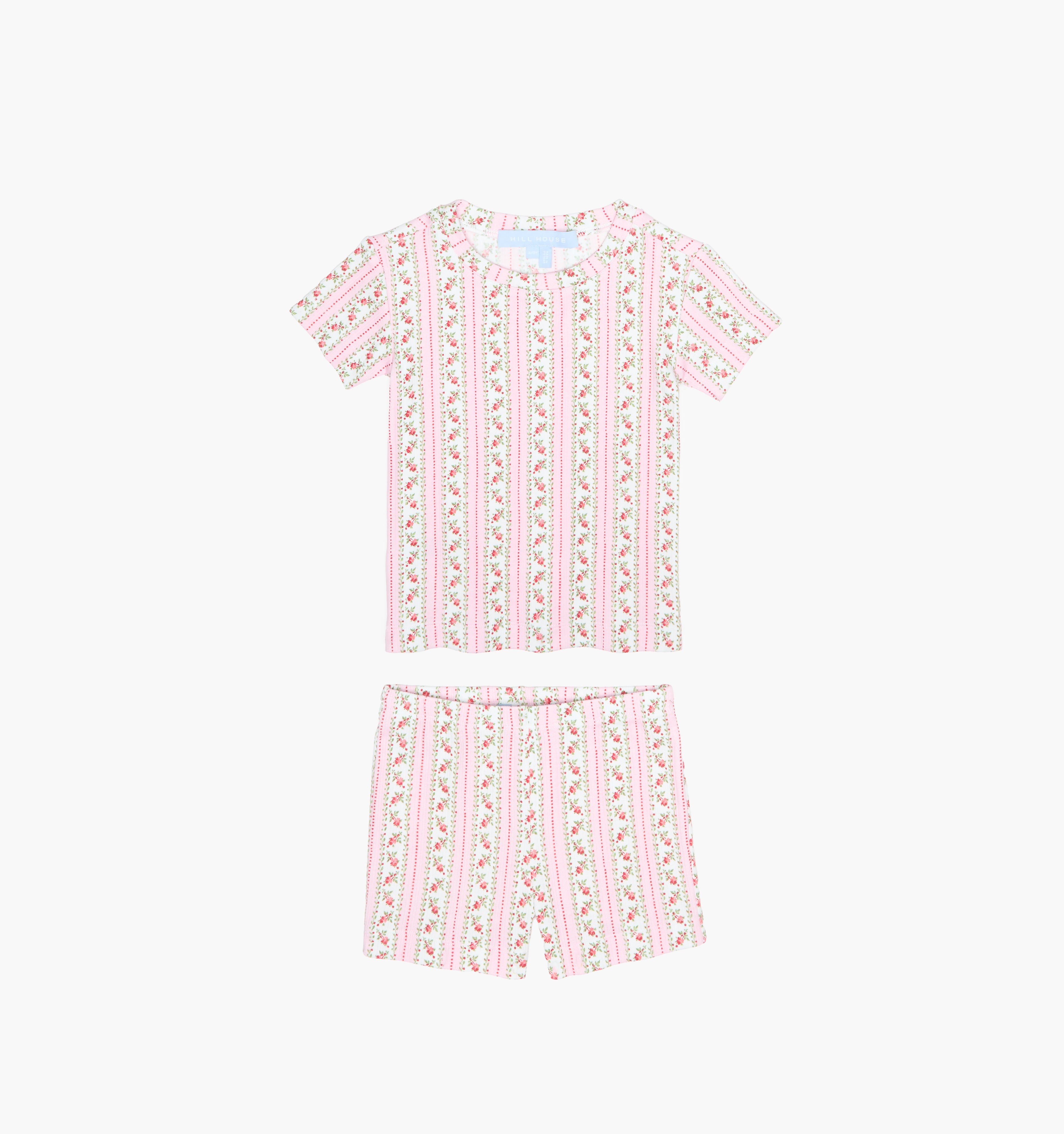 The Baby Lou Pointelle PJ Set - Floral Dot Stripe Pink
