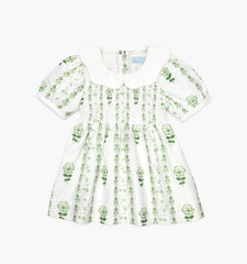 The Baby Mina Nap Dress - White/Green Arcadia Border