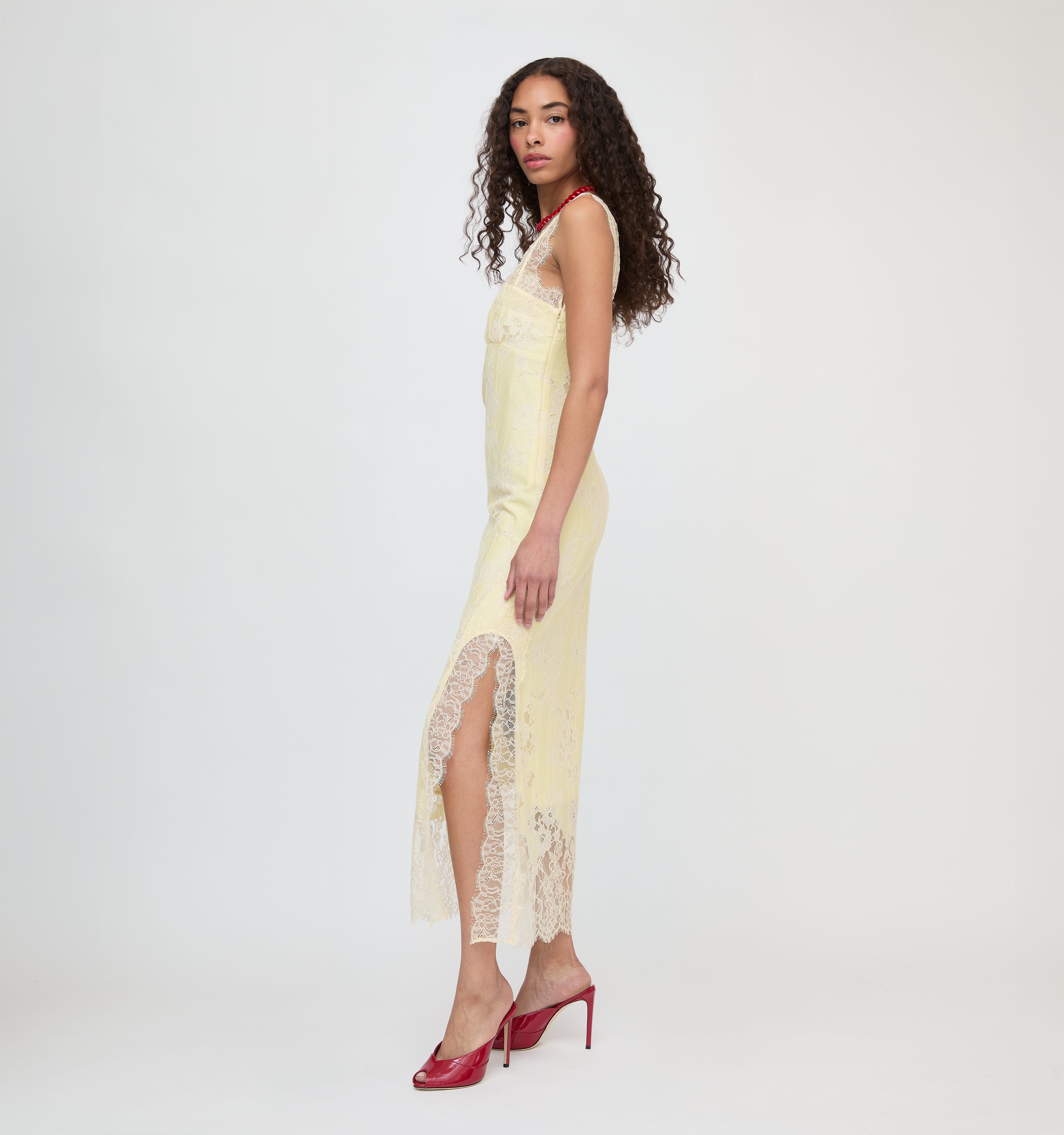 The Alba Dress - Yellow Trailing Lace