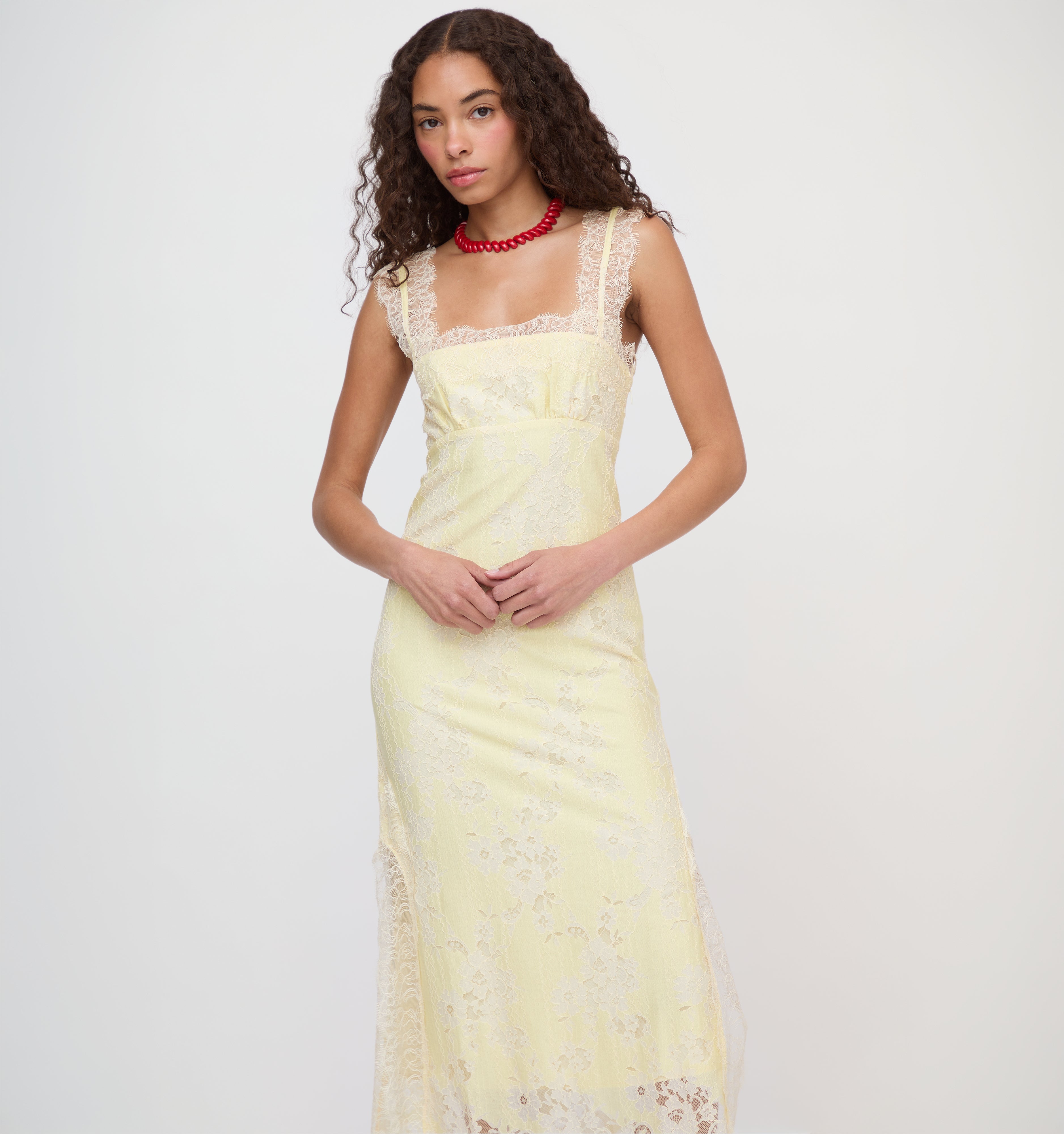 The Alba Dress - Yellow Trailing Lace