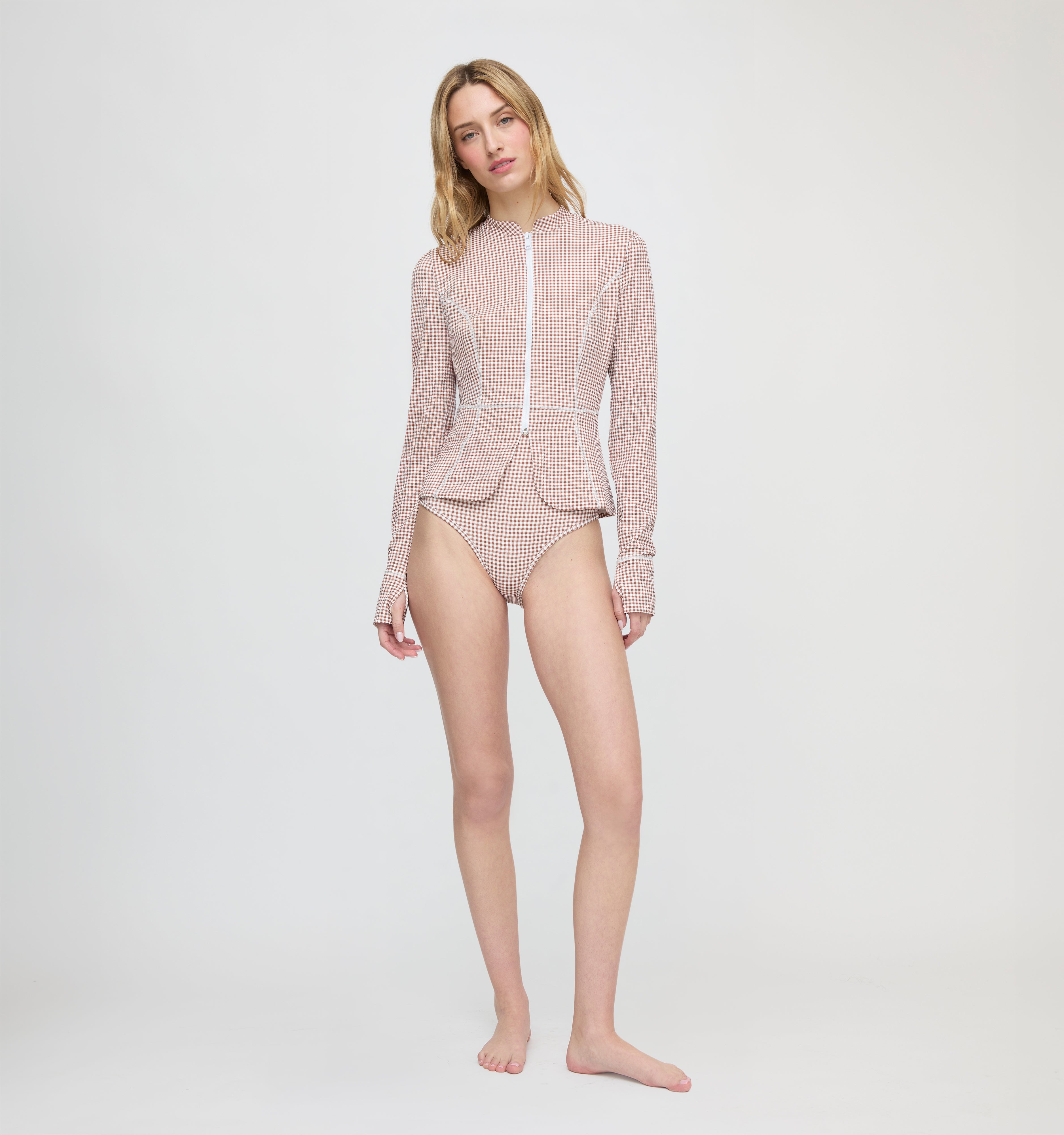 The Alexia Rashguard - Cognac Gingham