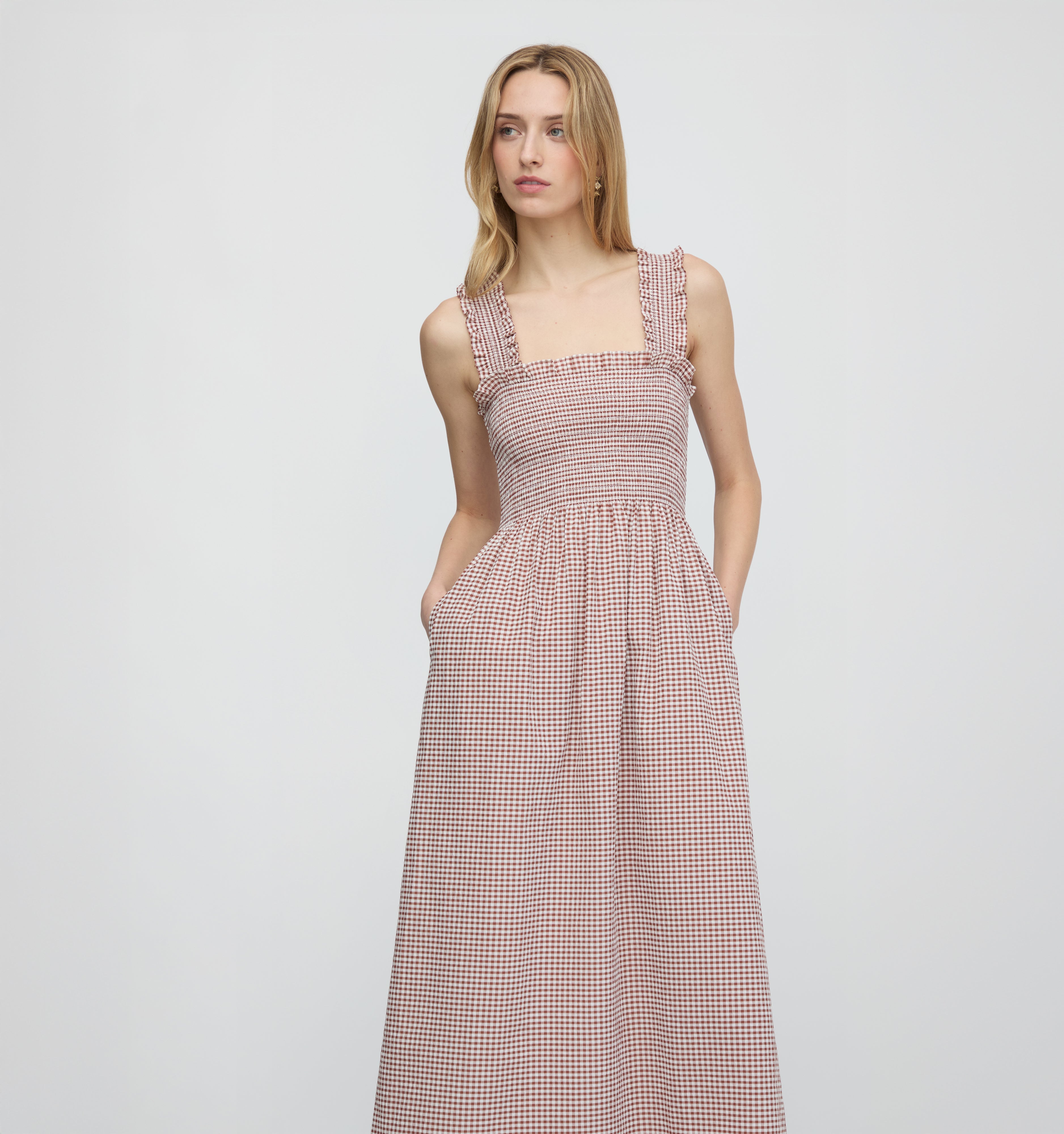The Ashlyn Nap Dress - Cognac Gingham