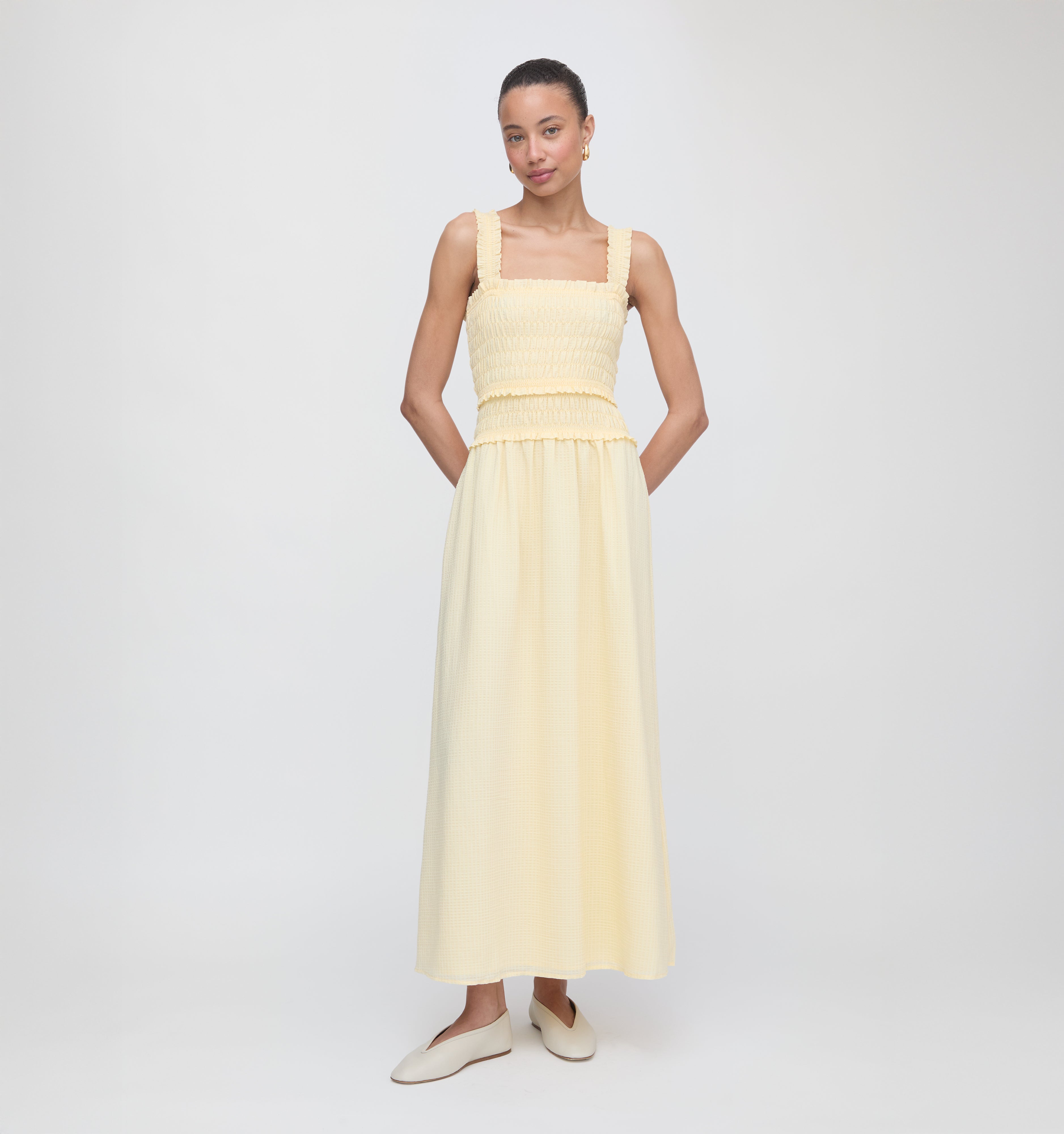 The Azalea Maxi Nap Dress - Butter Yellow Tonal Seersucker