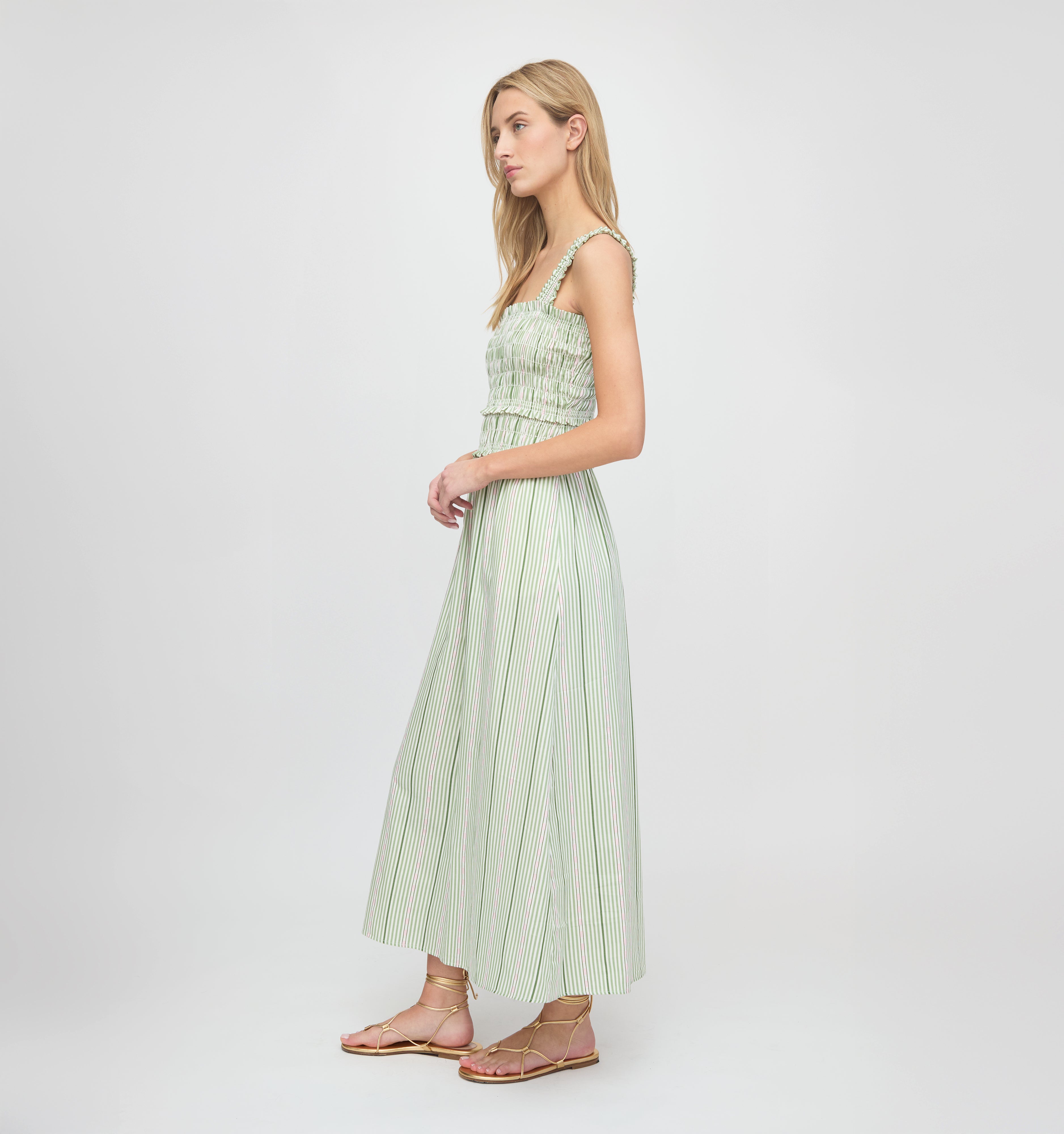The Azalea Maxi Nap Dress - Green Jacquard Stripe