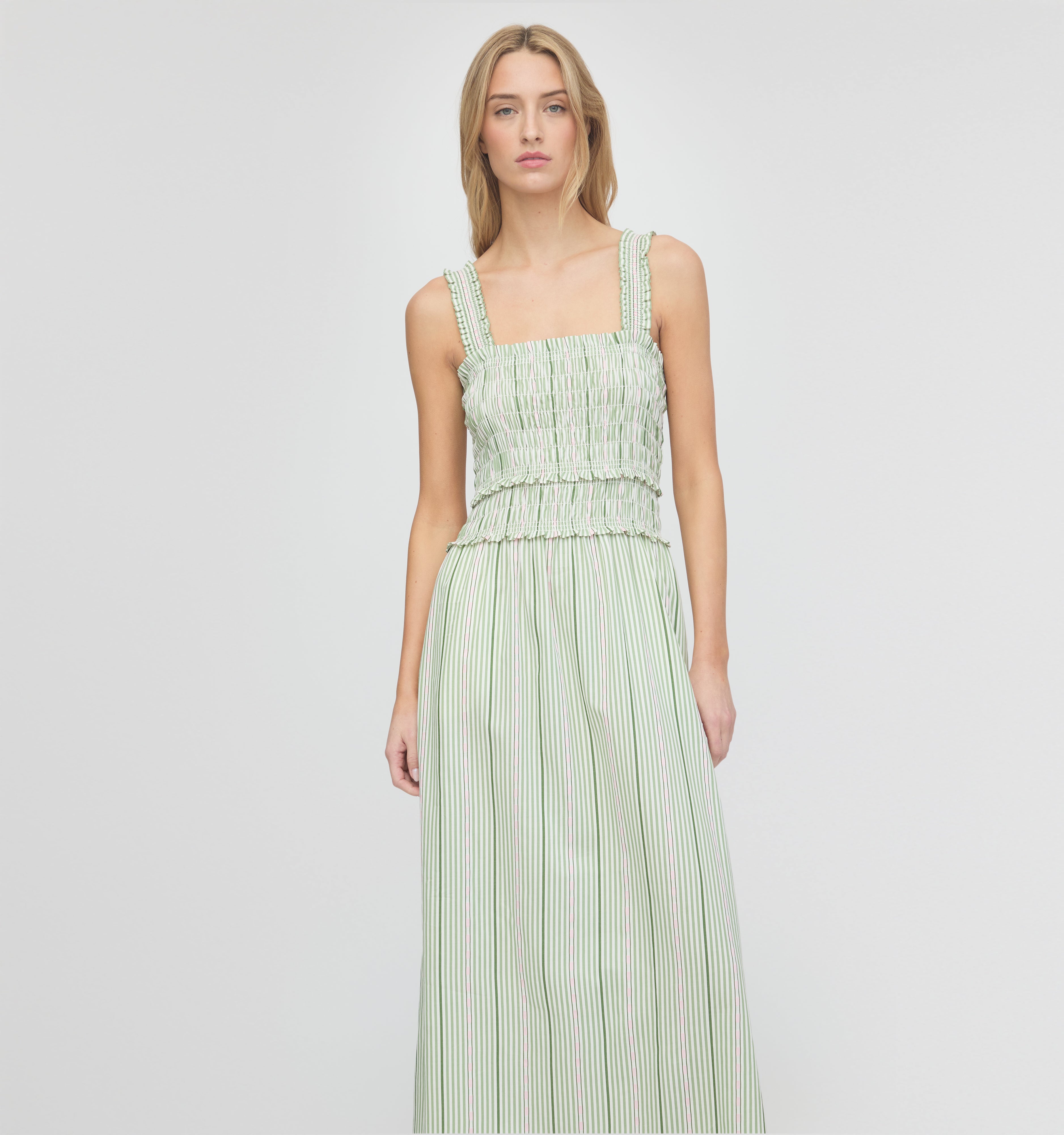 The Azalea Maxi Nap Dress - Green Jacquard Stripe