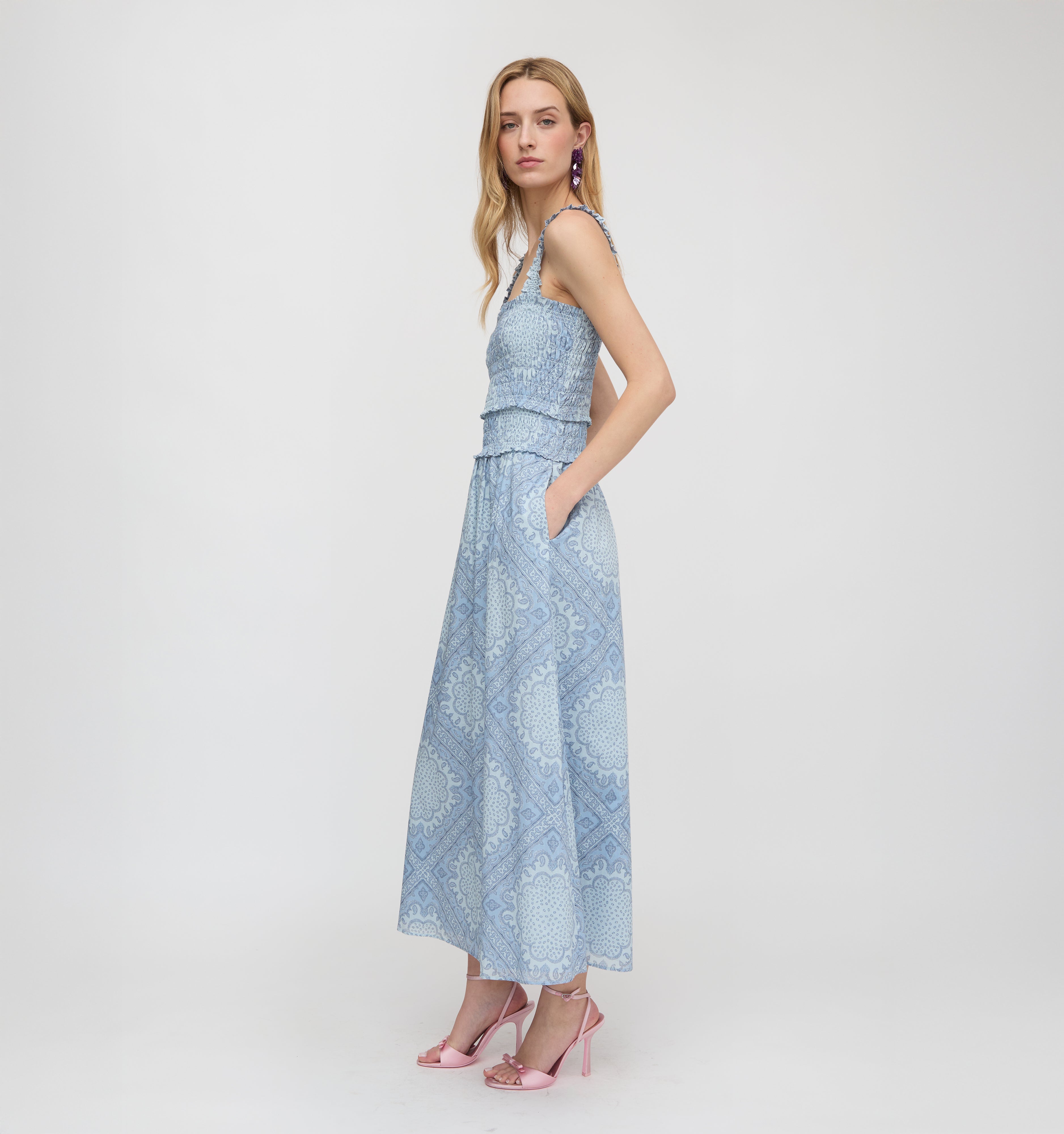 The Azalea Maxi Nap Dress - Dusty Blue Paisley Scarf