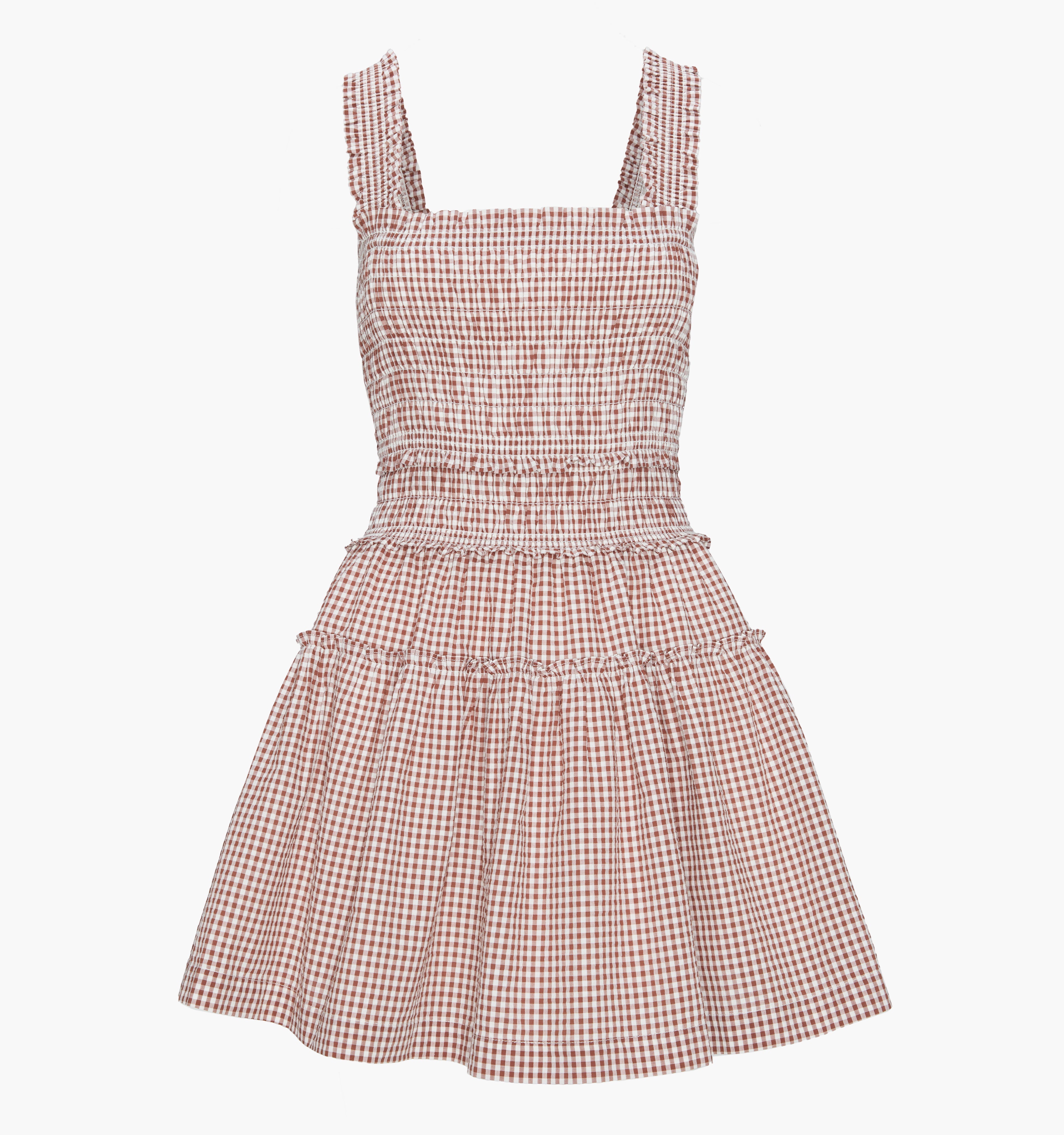 The Azalea Mini Nap Dress - Cognac Gingham