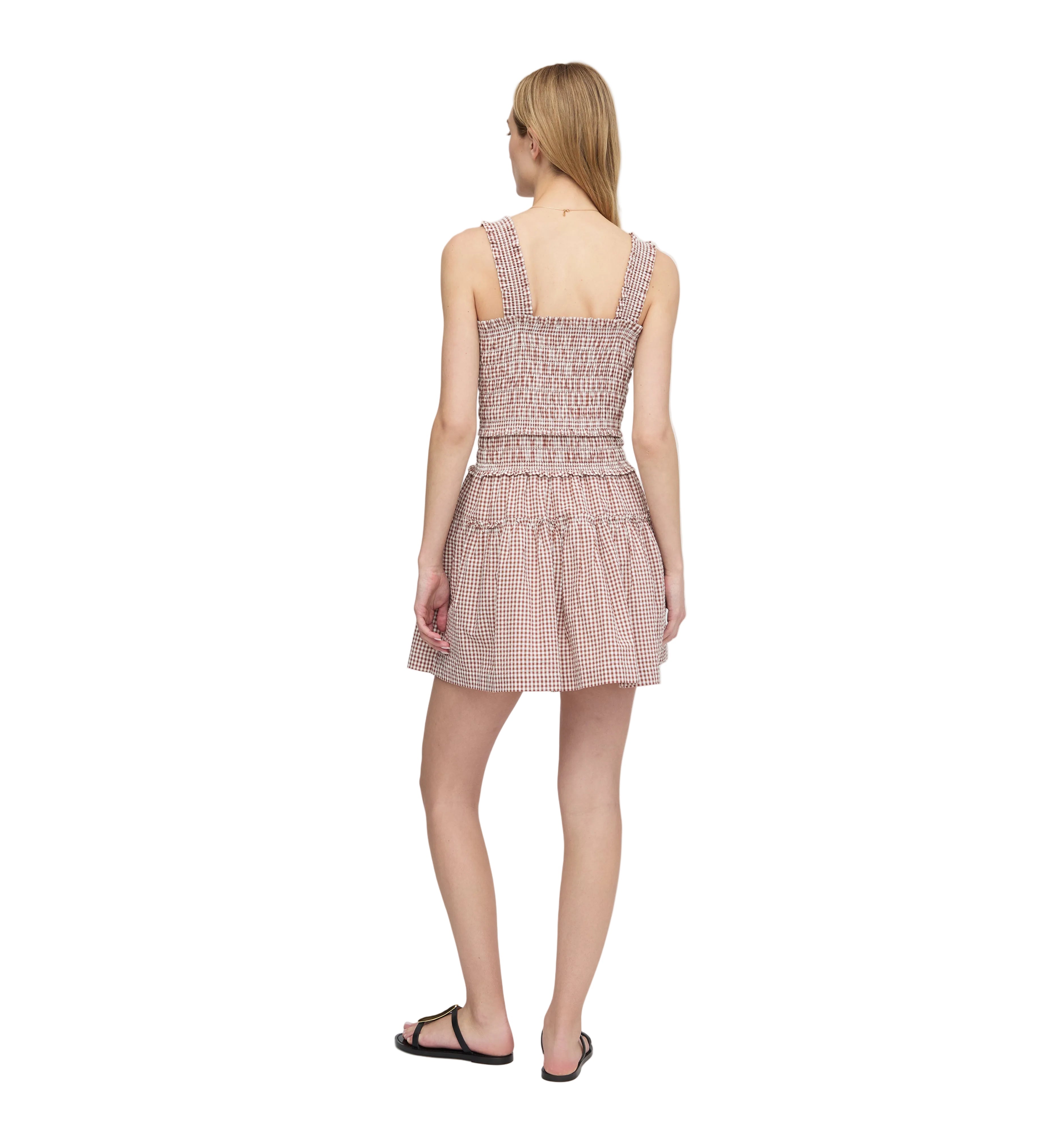 The Azalea Mini Nap Dress - Cognac Gingham