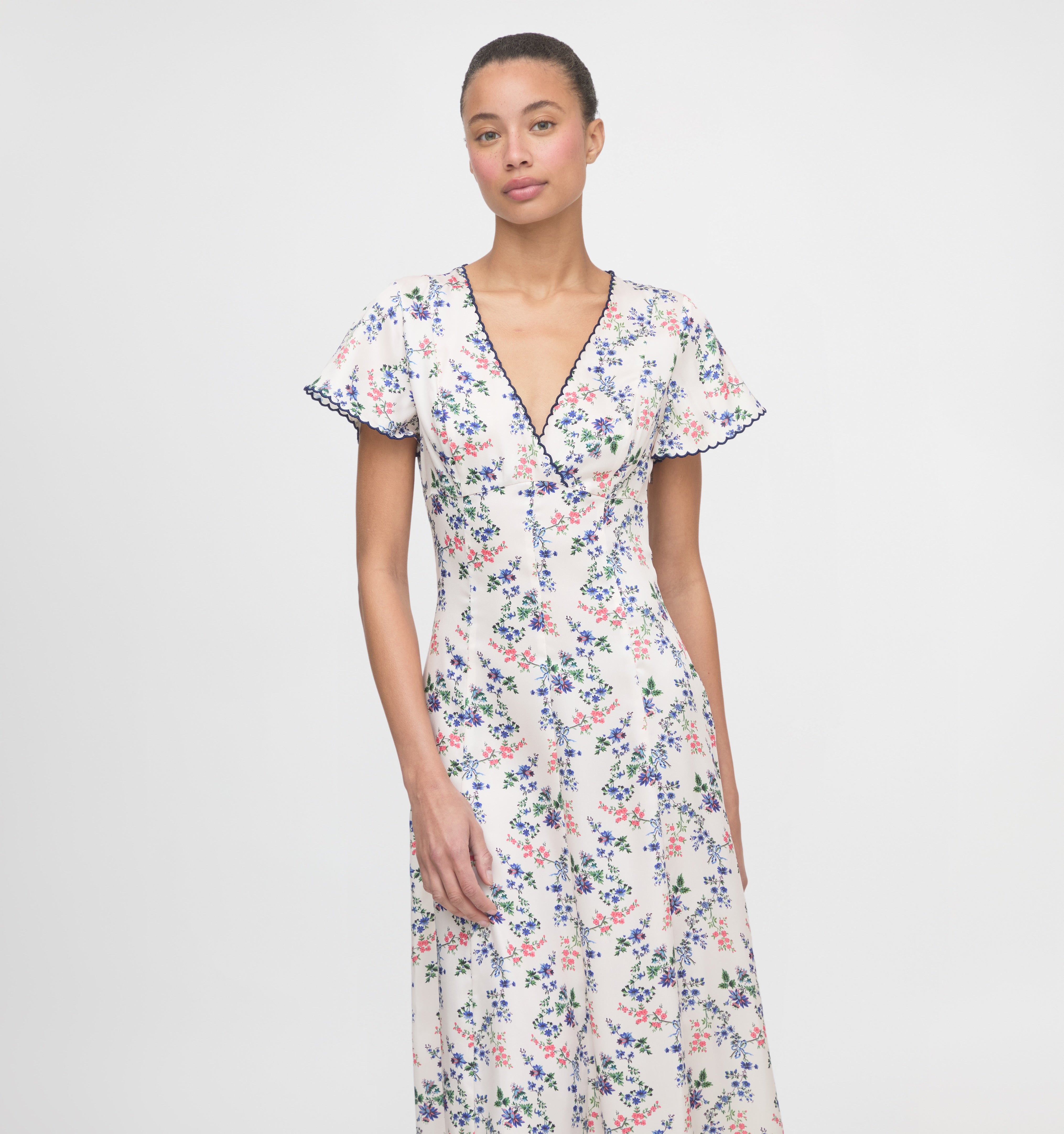 The Brie Dress - Scallop Bow Chintz Pink