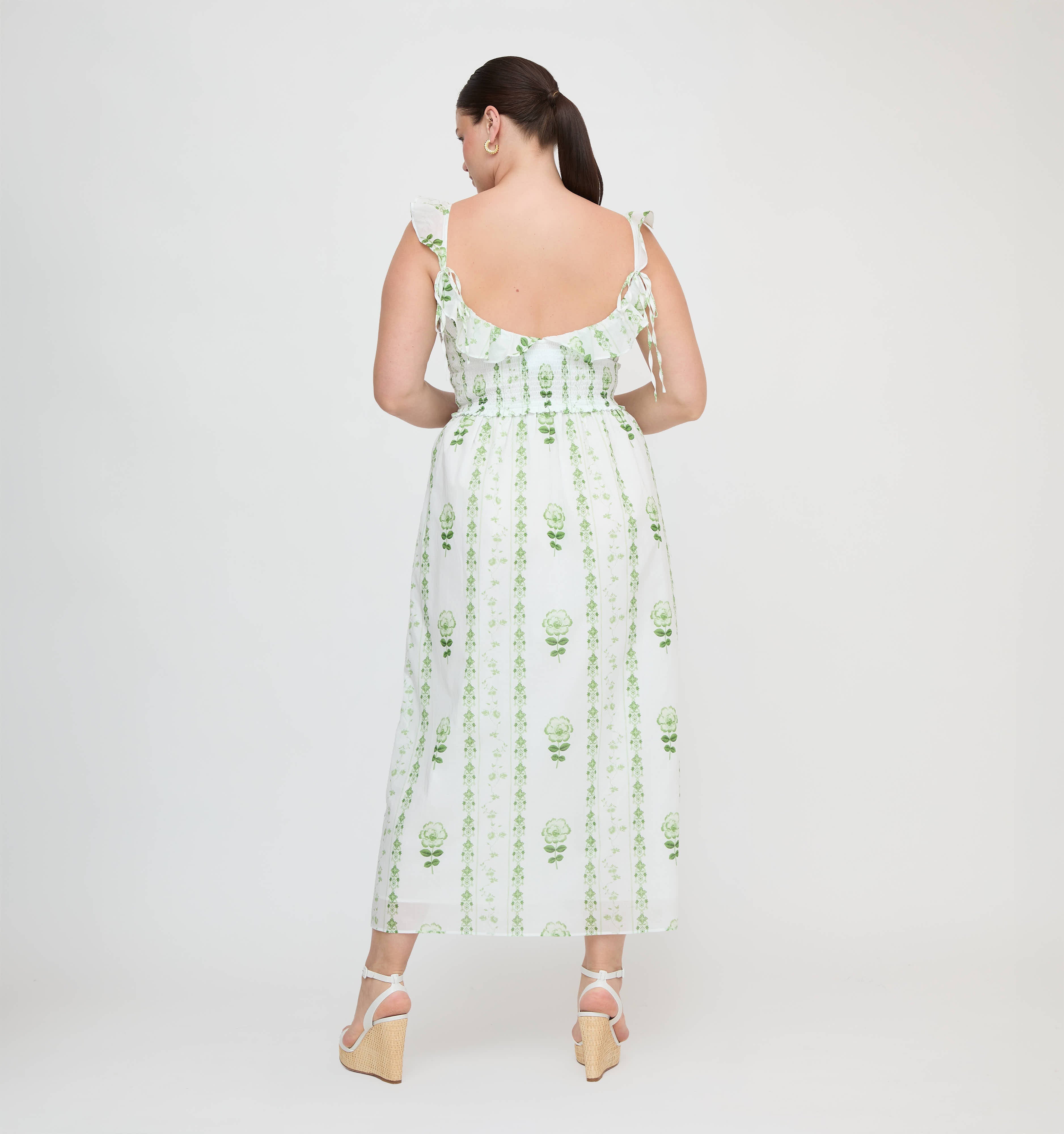 The Cambria Nap Dress - White/Green Arcadia Border