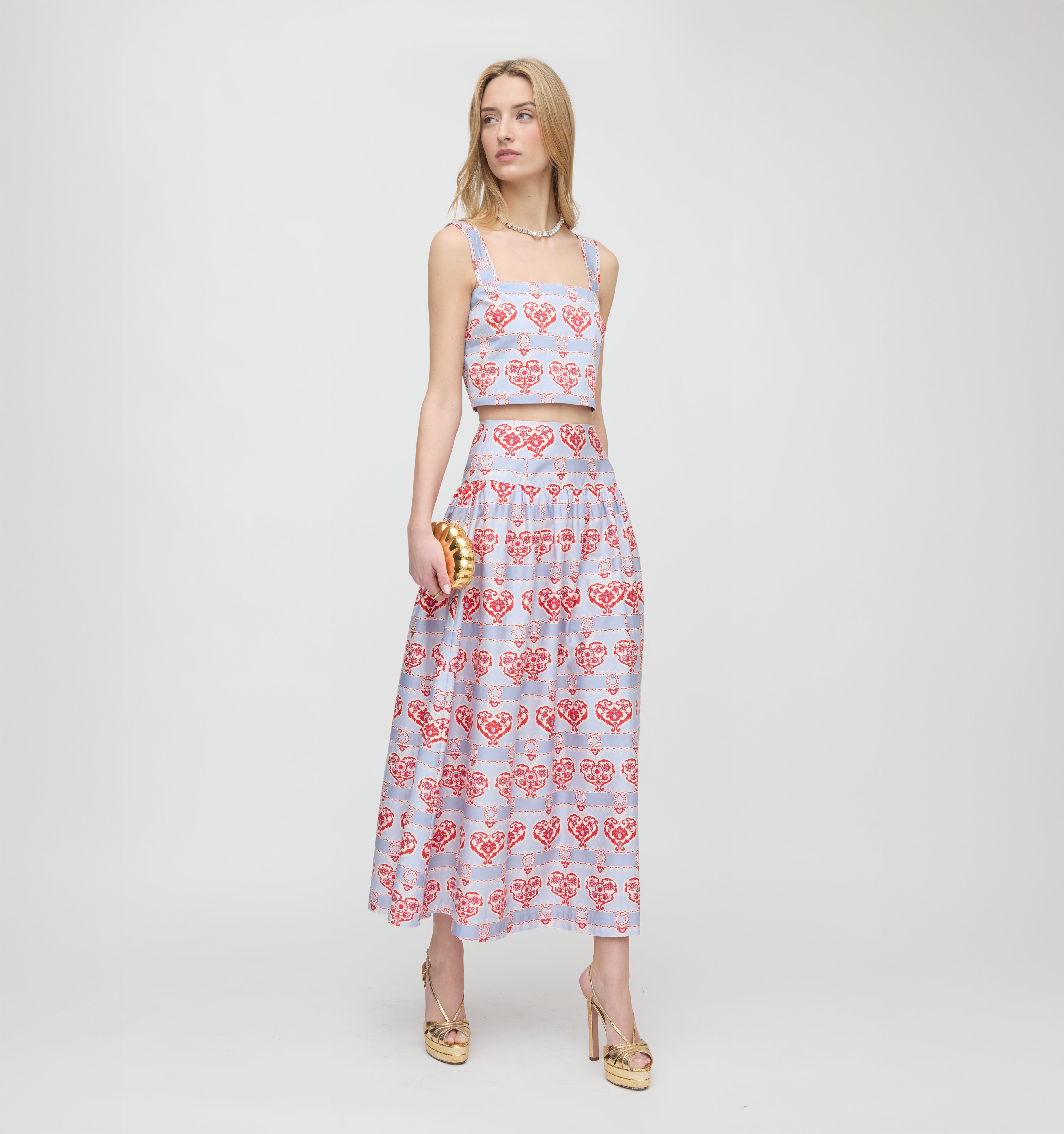 The Clara Crop Top - Poppy Damask Stripe