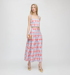 The Kate Midi Skirt - Poppy Damask Stripe