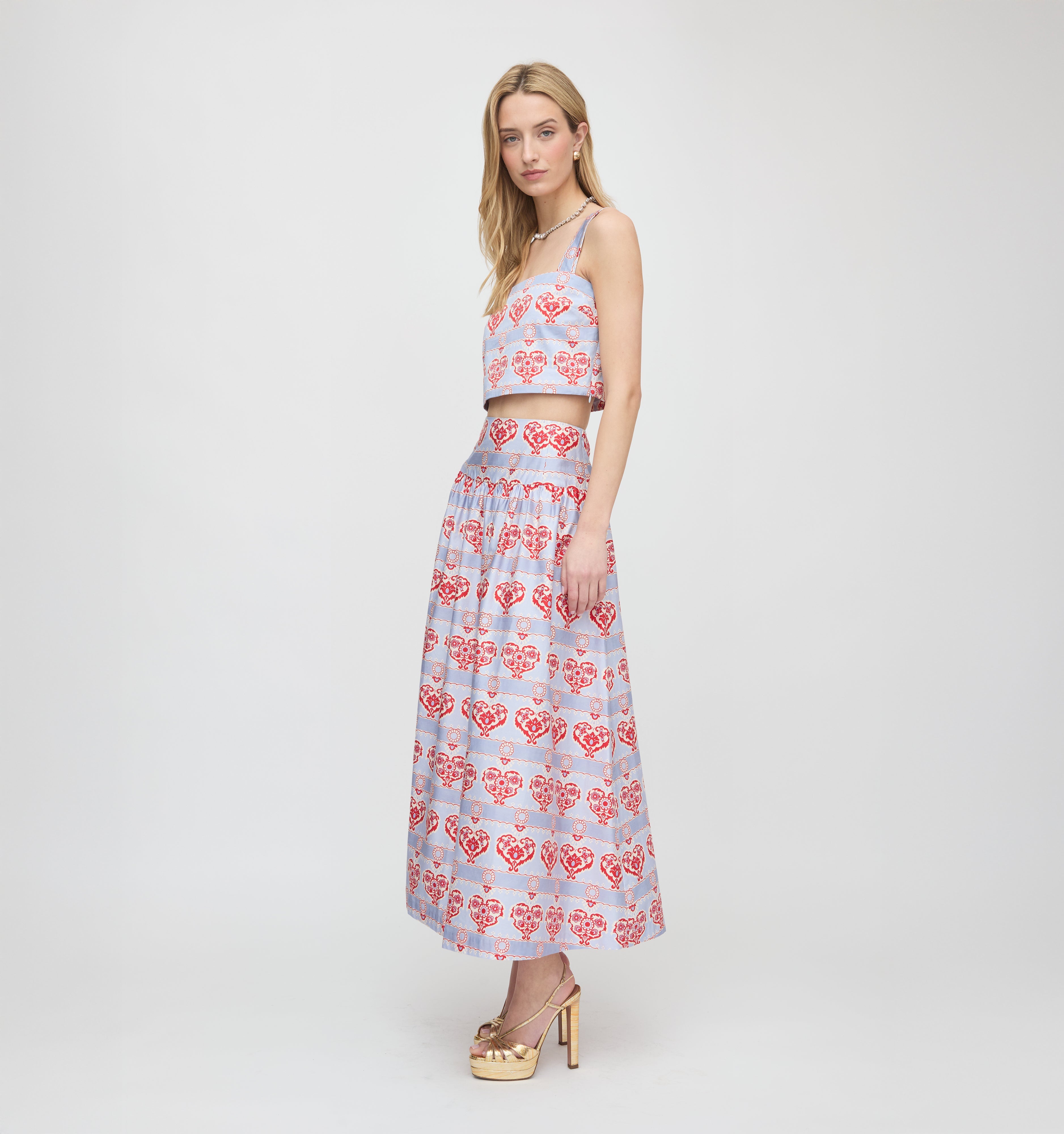 The Clara Crop Top - Poppy Damask Stripe