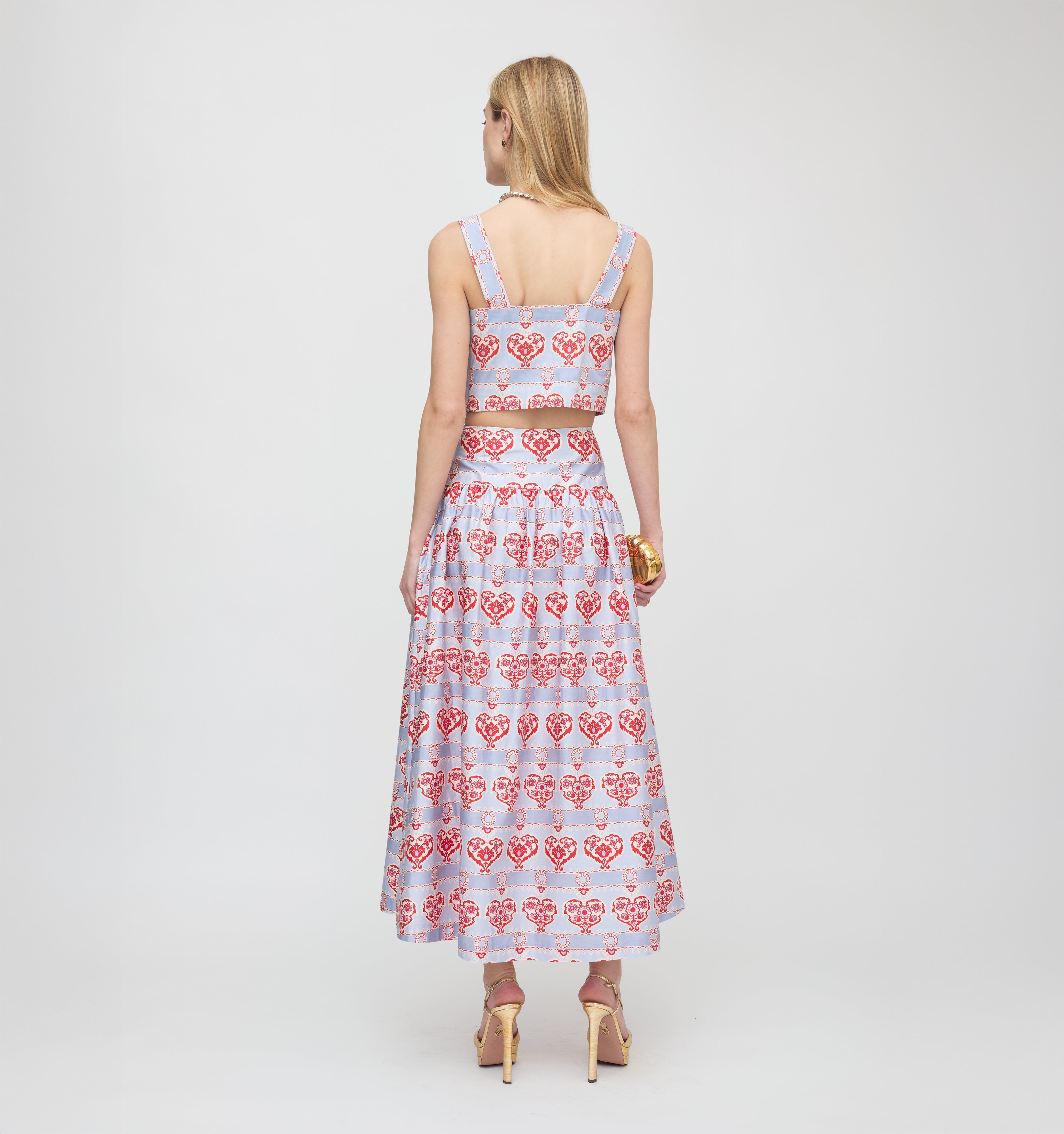 The Clara Crop Top - Poppy Damask Stripe
