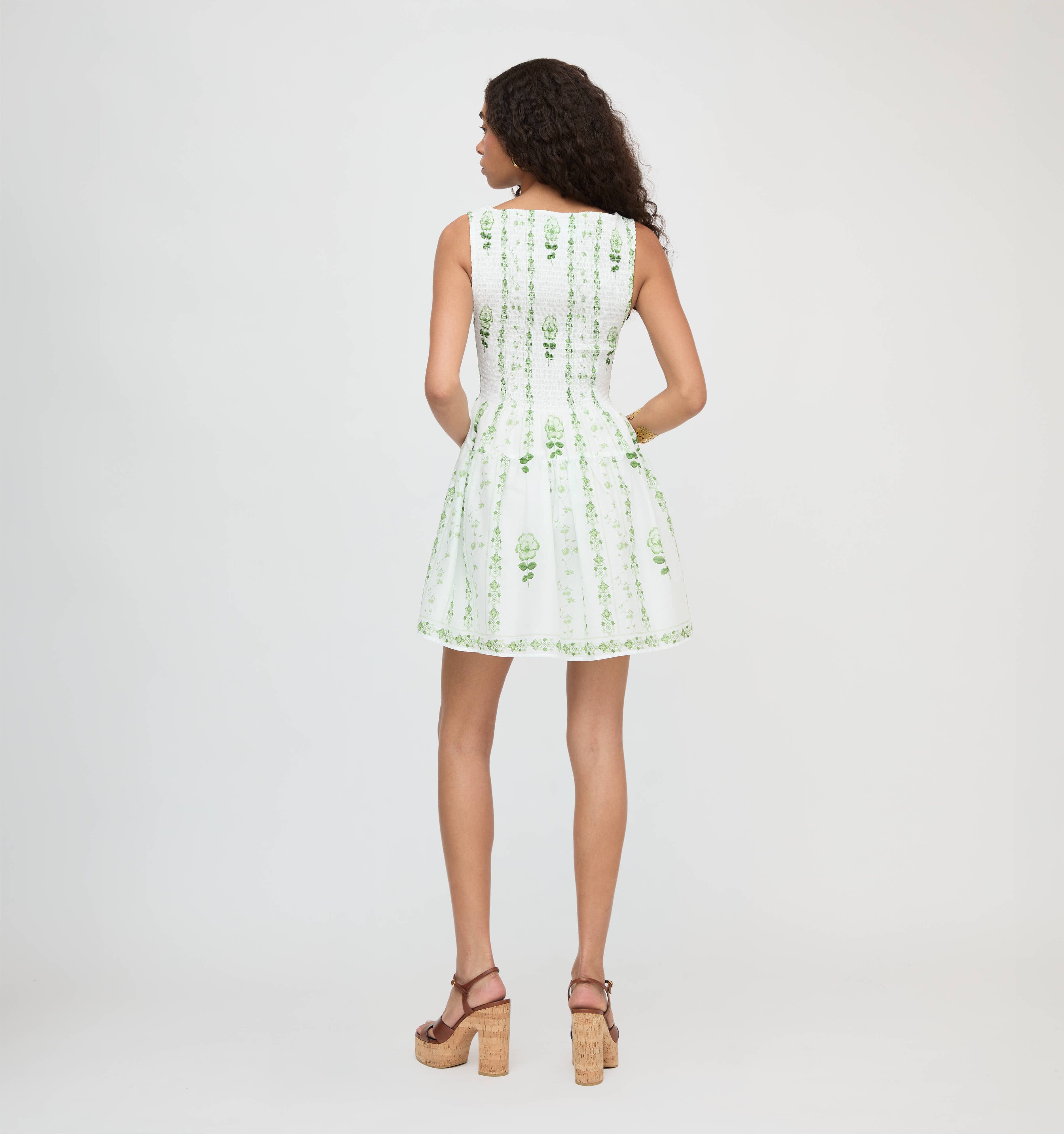 The Cosima Mini Nap Dress - White/Green Arcadia Border
