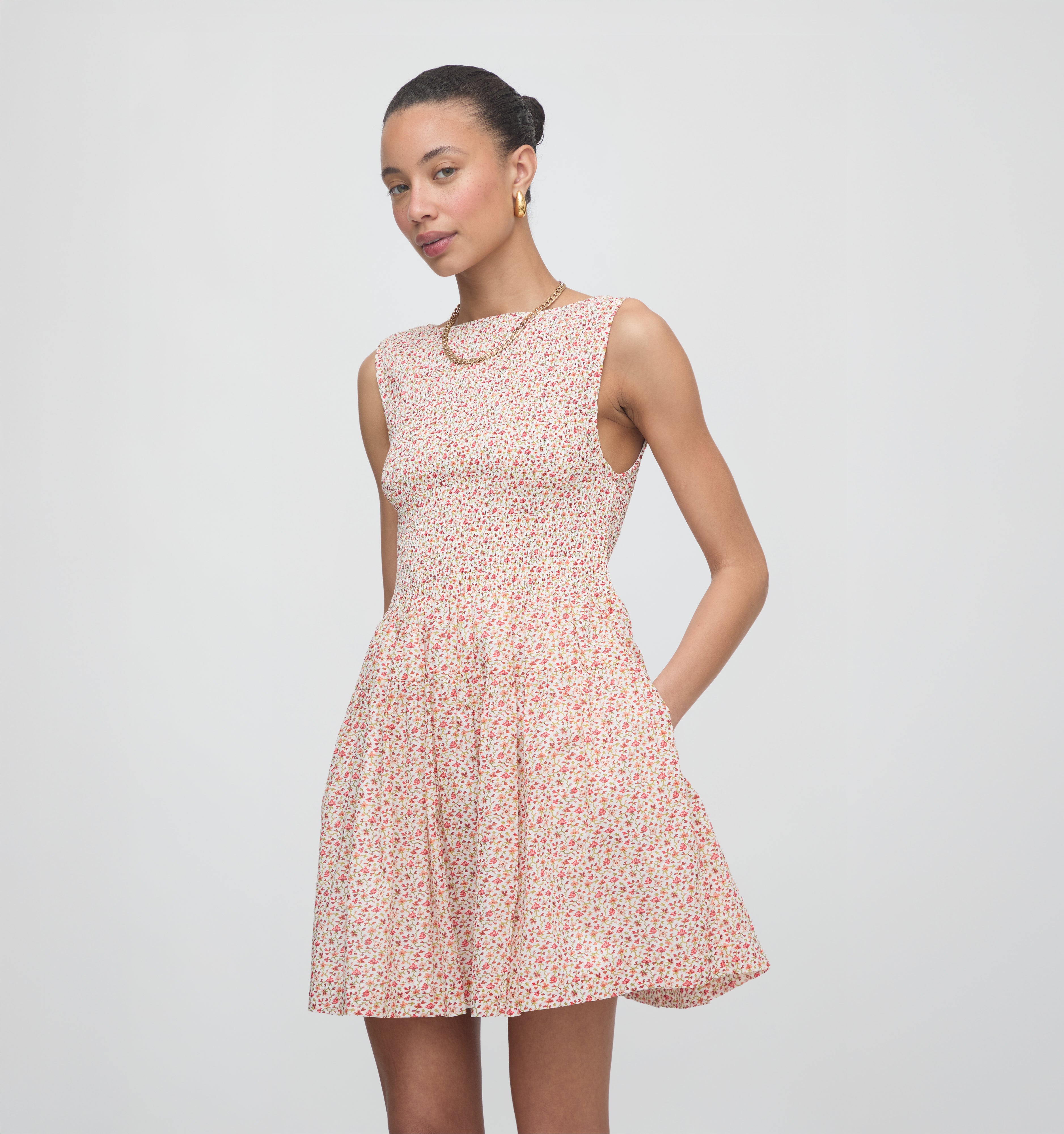 The Cosima Mini Nap Dress - Ivory Geo Ditsy