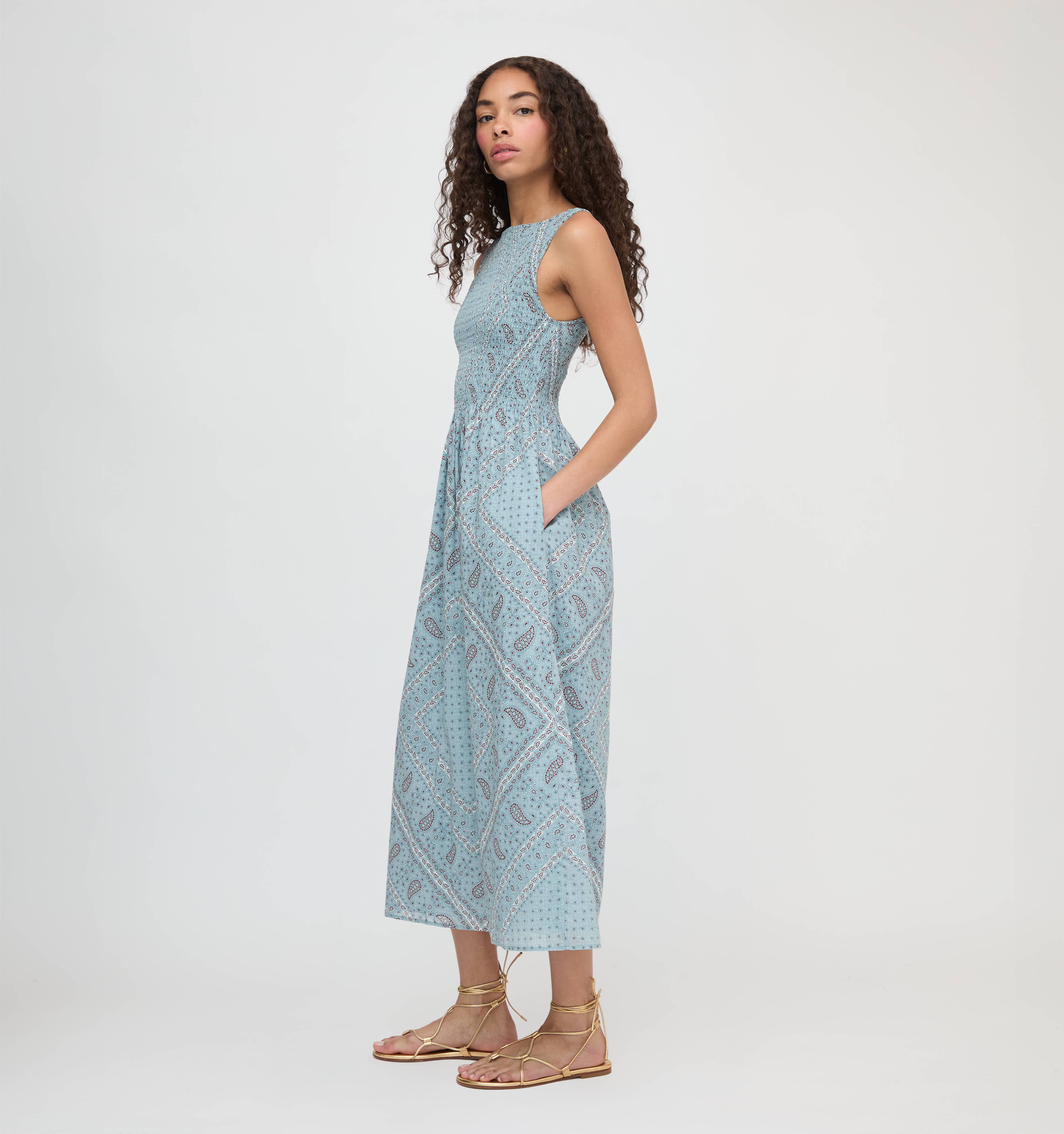 The Cosima Nap Dress - Dusty Blue Gemstone Mosaic Scarf