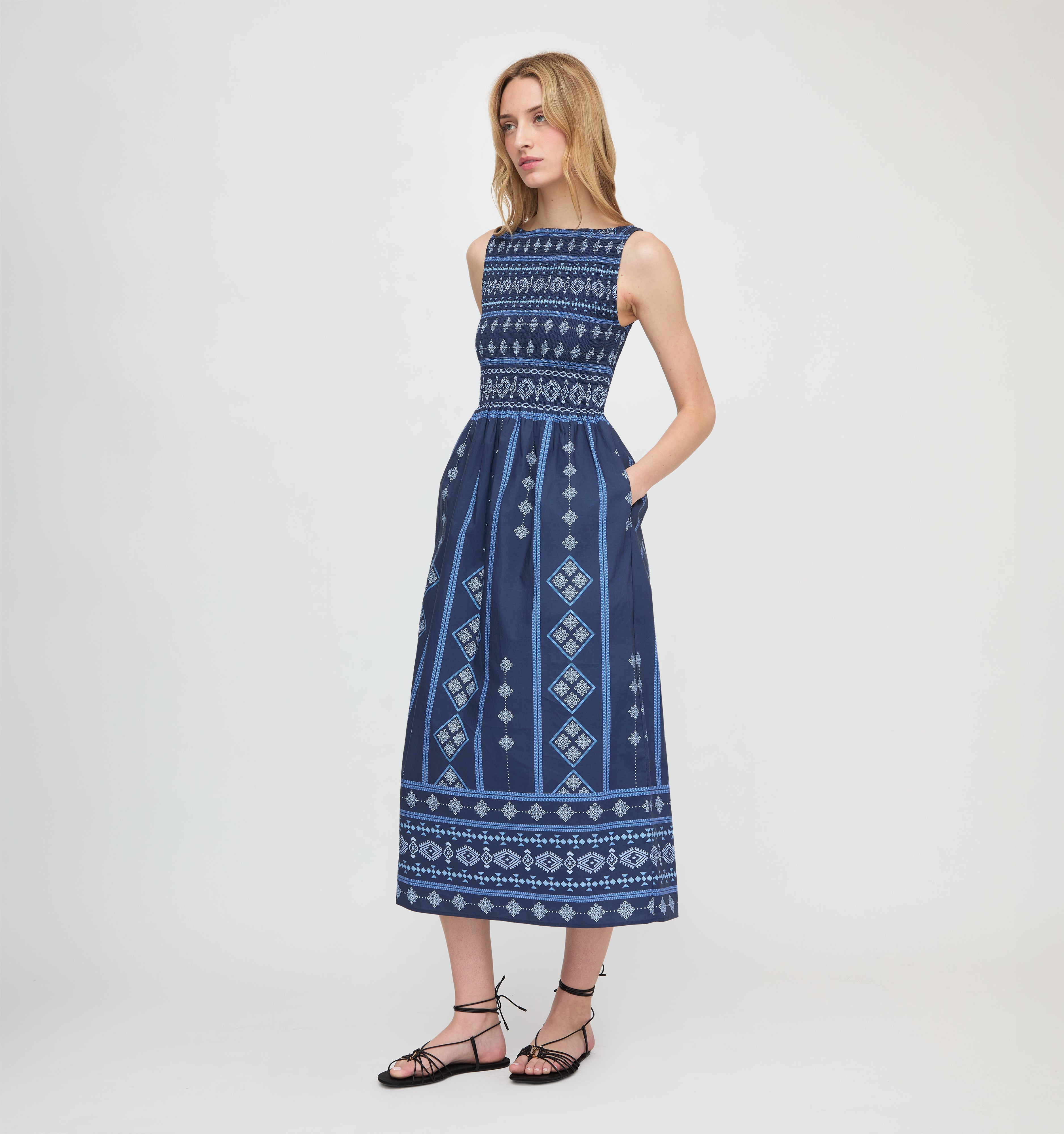 The Cosima Nap Dress - Navy Diamond Batik