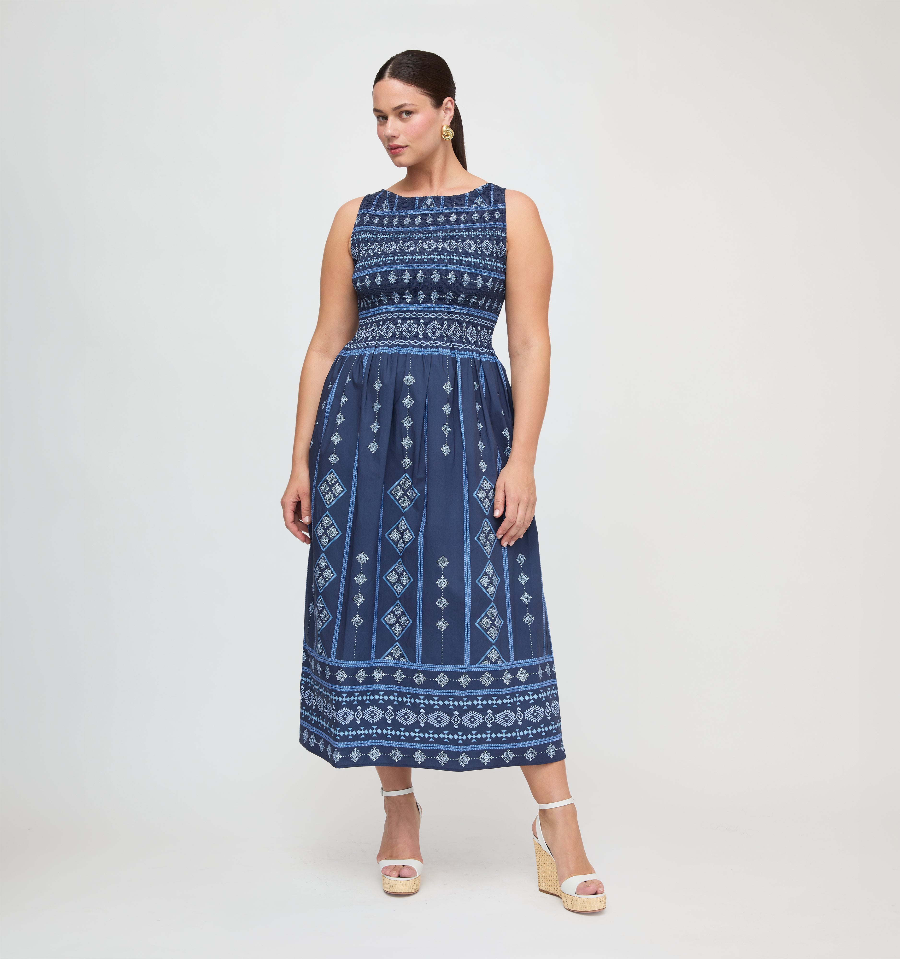 The Cosima Nap Dress - Navy Diamond Batik
