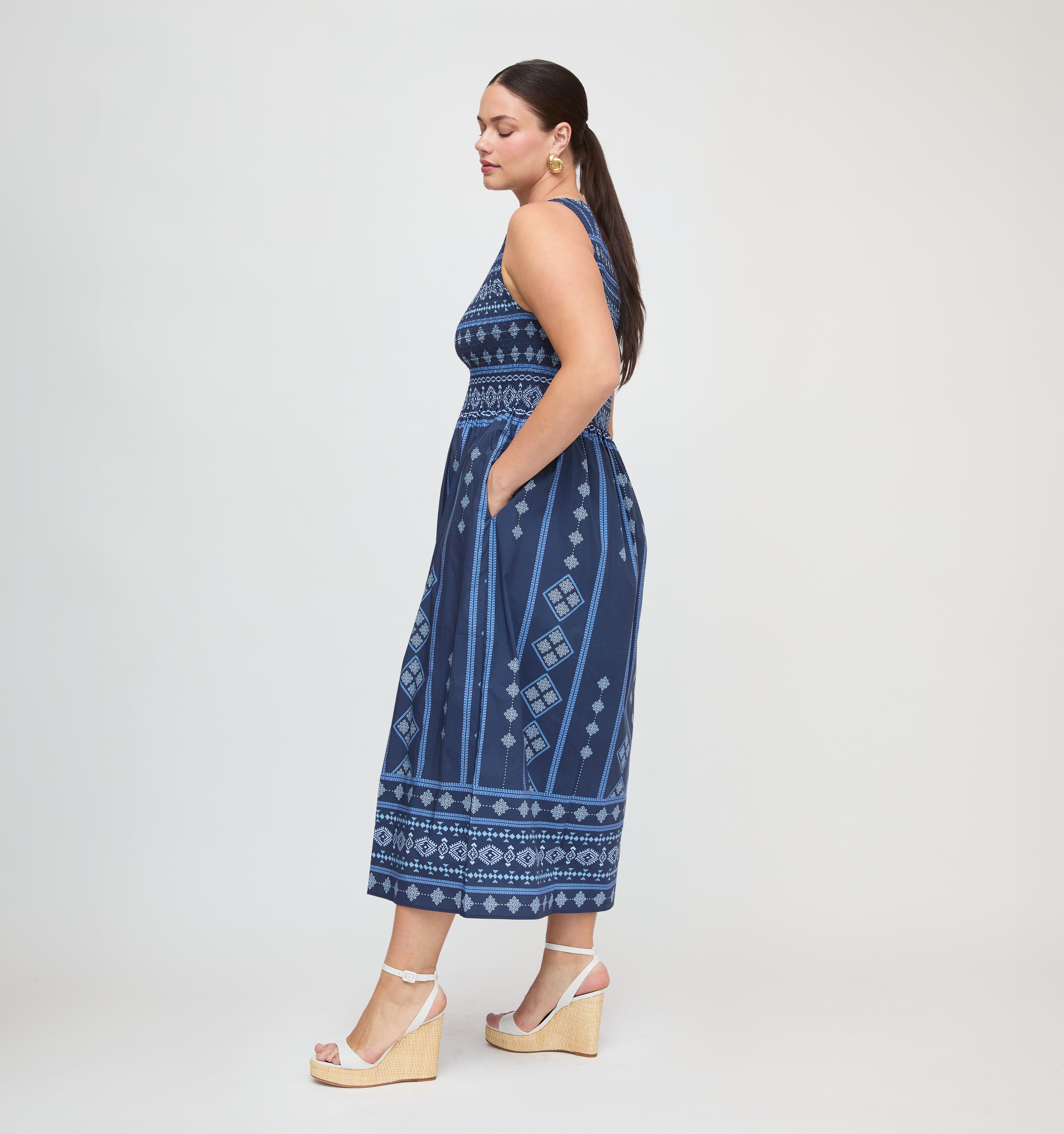 The Cosima Nap Dress - Navy Diamond Batik