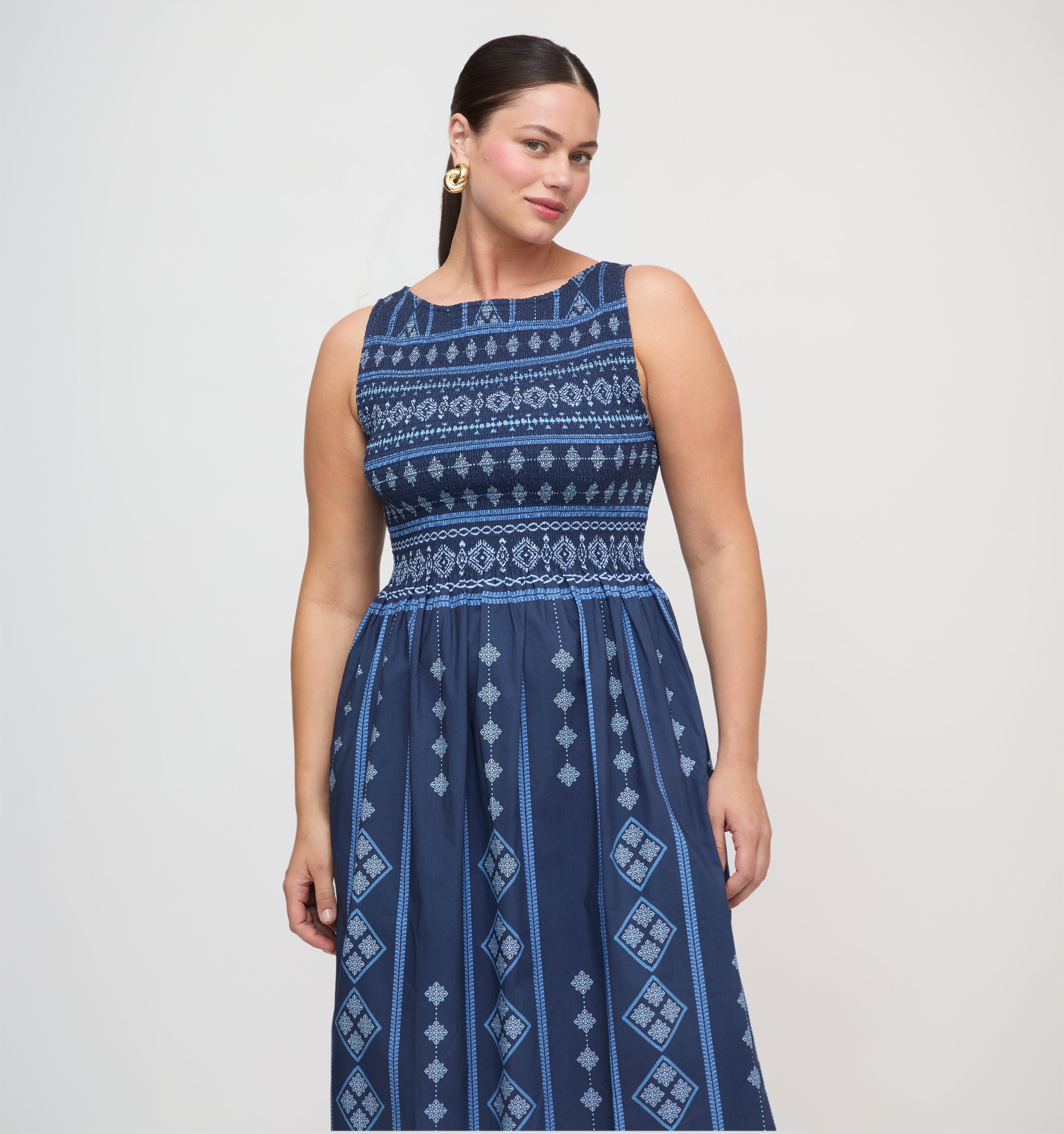 The Cosima Nap Dress - Navy Diamond Batik