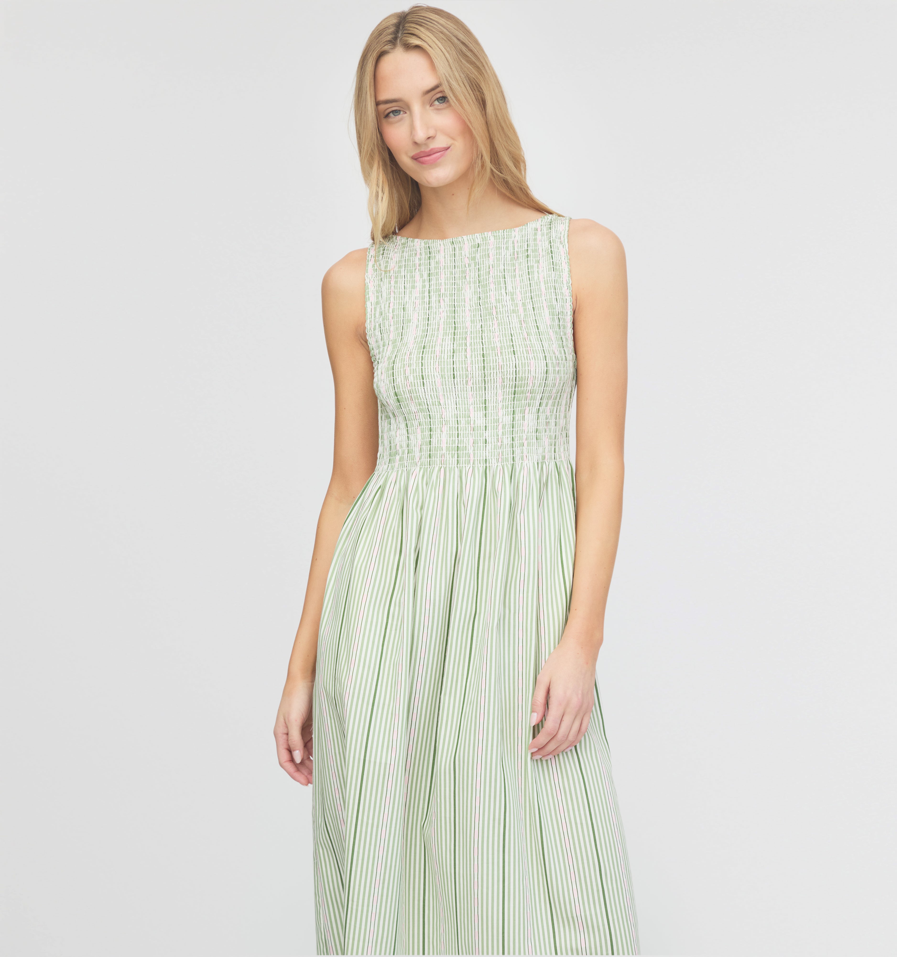 The Cosima Nap Dress - Green Jacquard Stripe