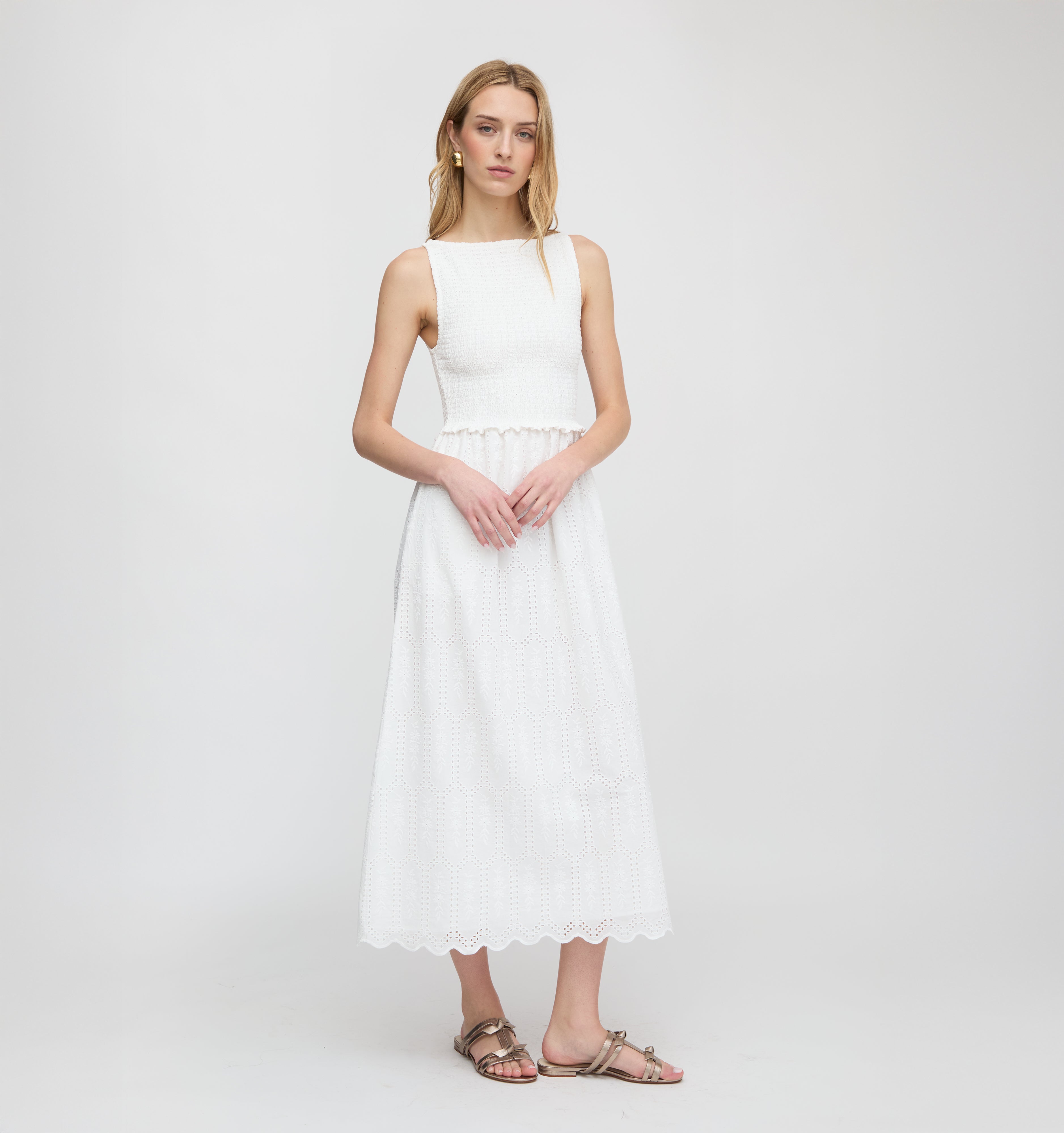 The Christina Nap Dress - White Trellis Broderie