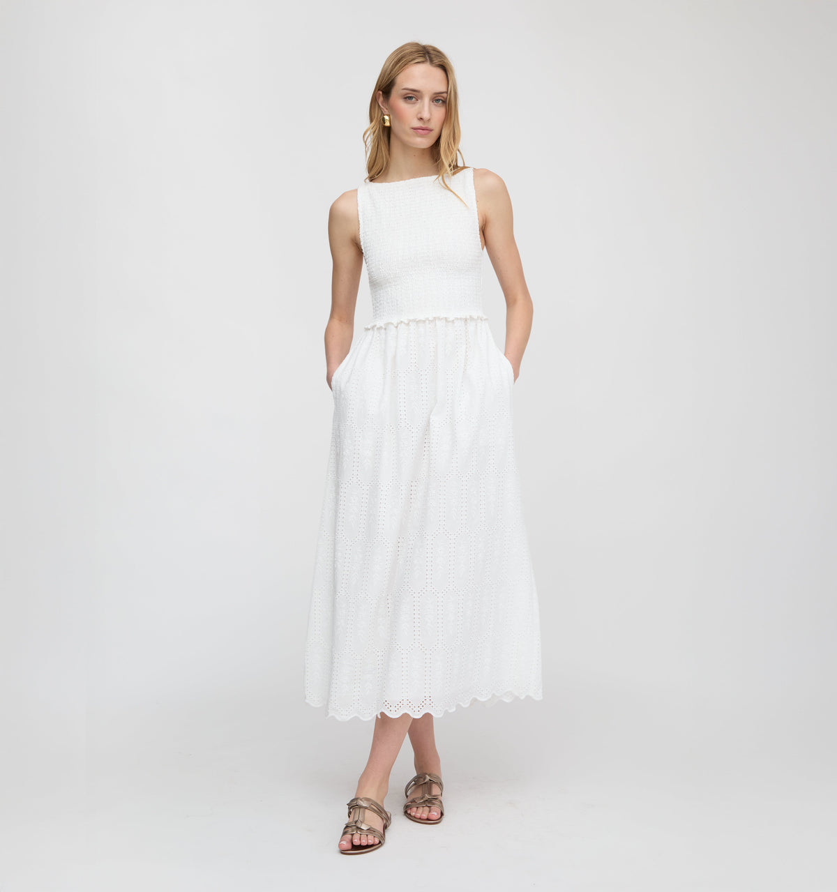 The Christina Nap Dress - White Trellis Broderie