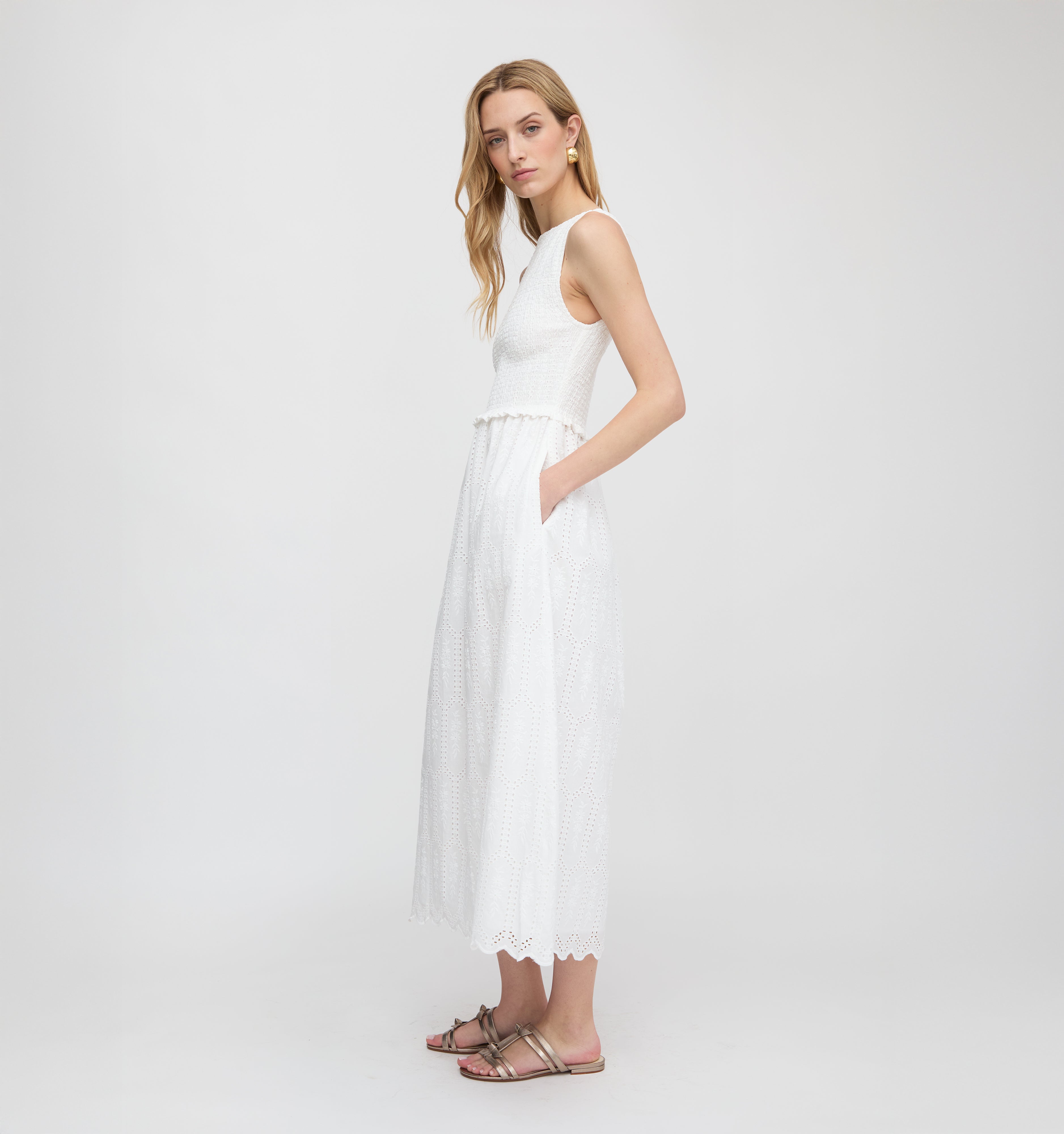 The Christina Nap Dress - White Trellis Broderie