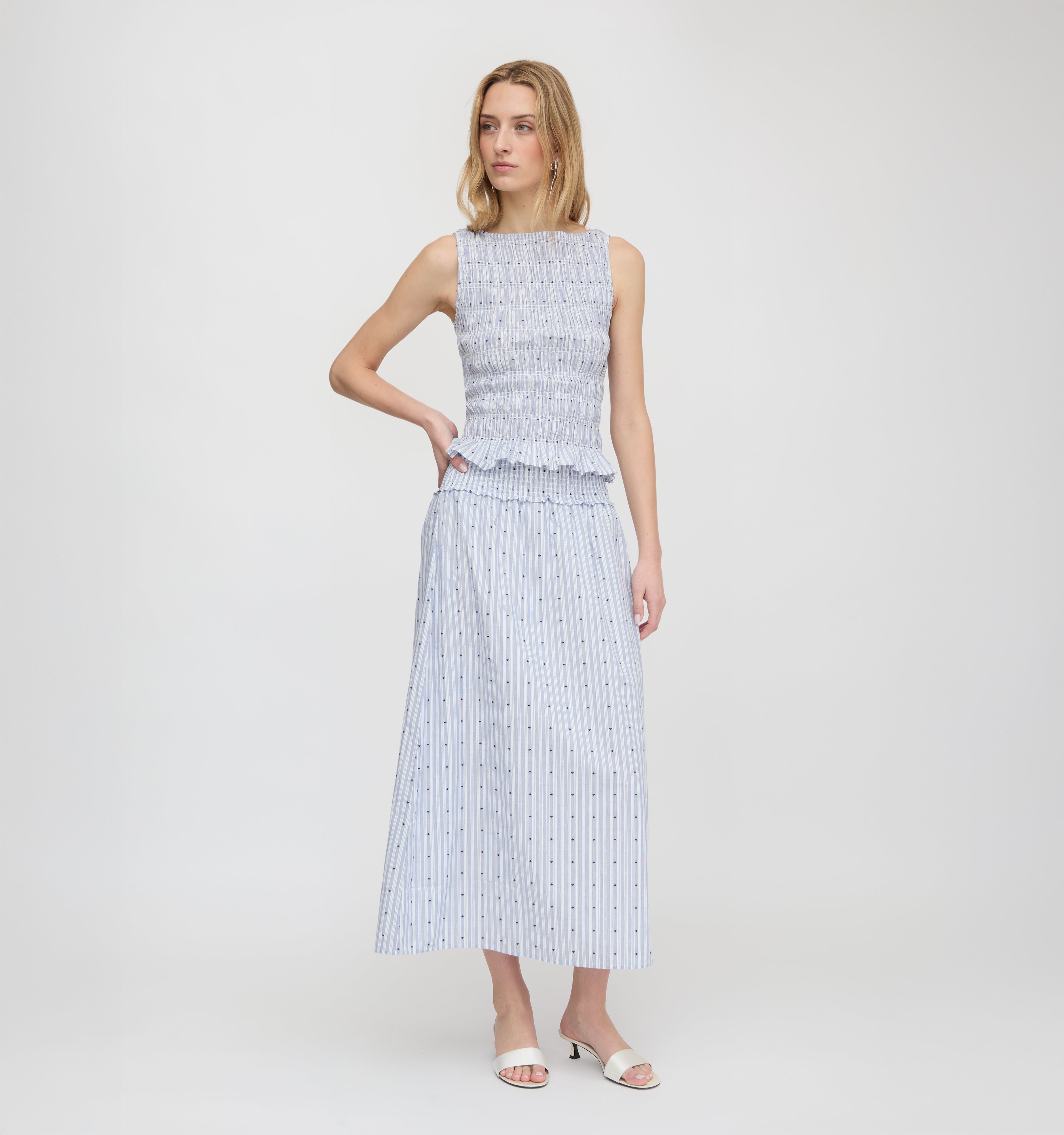 The Delphine Nap Skirt - Blue Swiss Dot