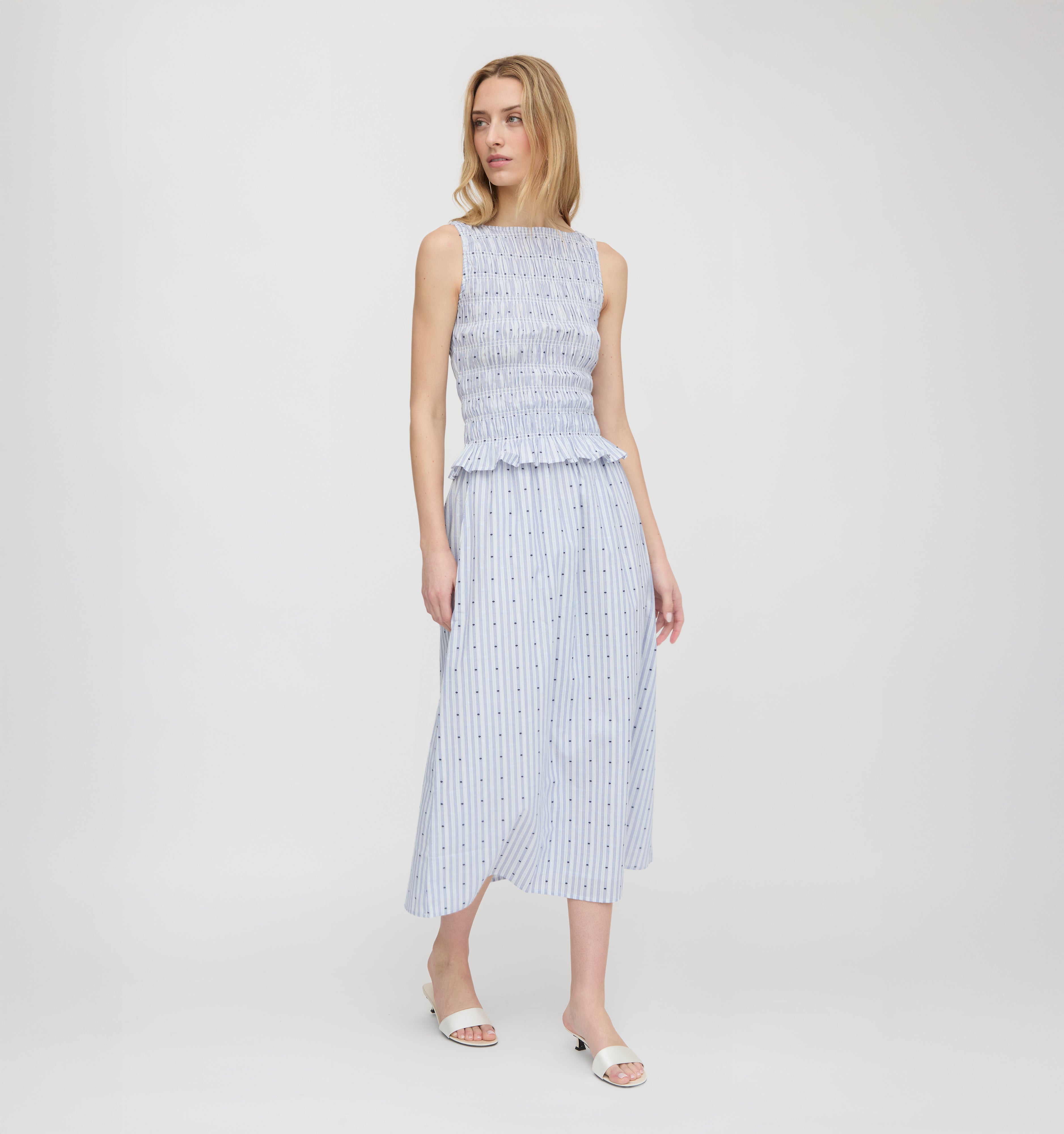 The Delphine Nap Skirt - Blue Swiss Dot