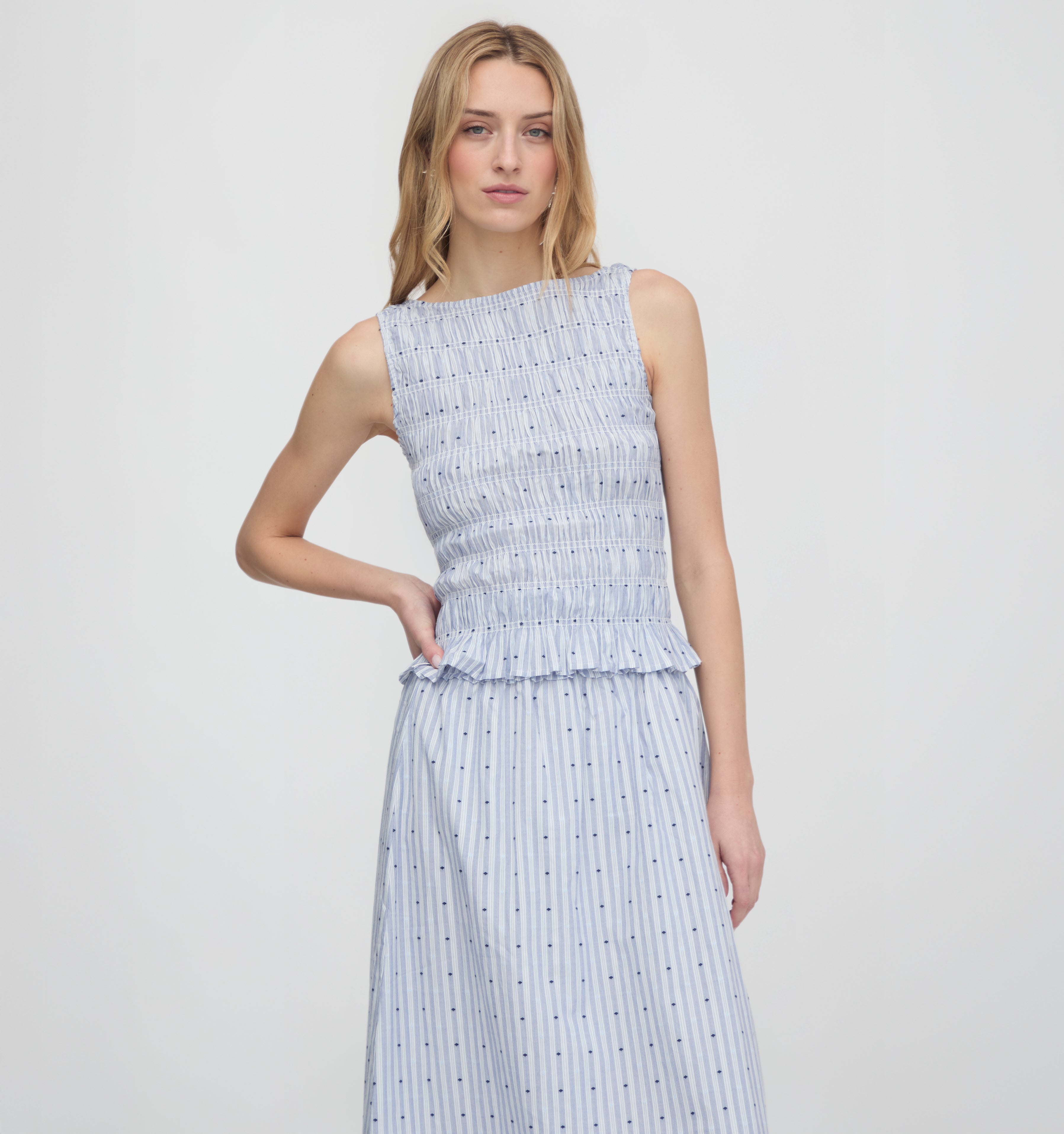 The Delphine Nap Skirt - Blue Swiss Dot