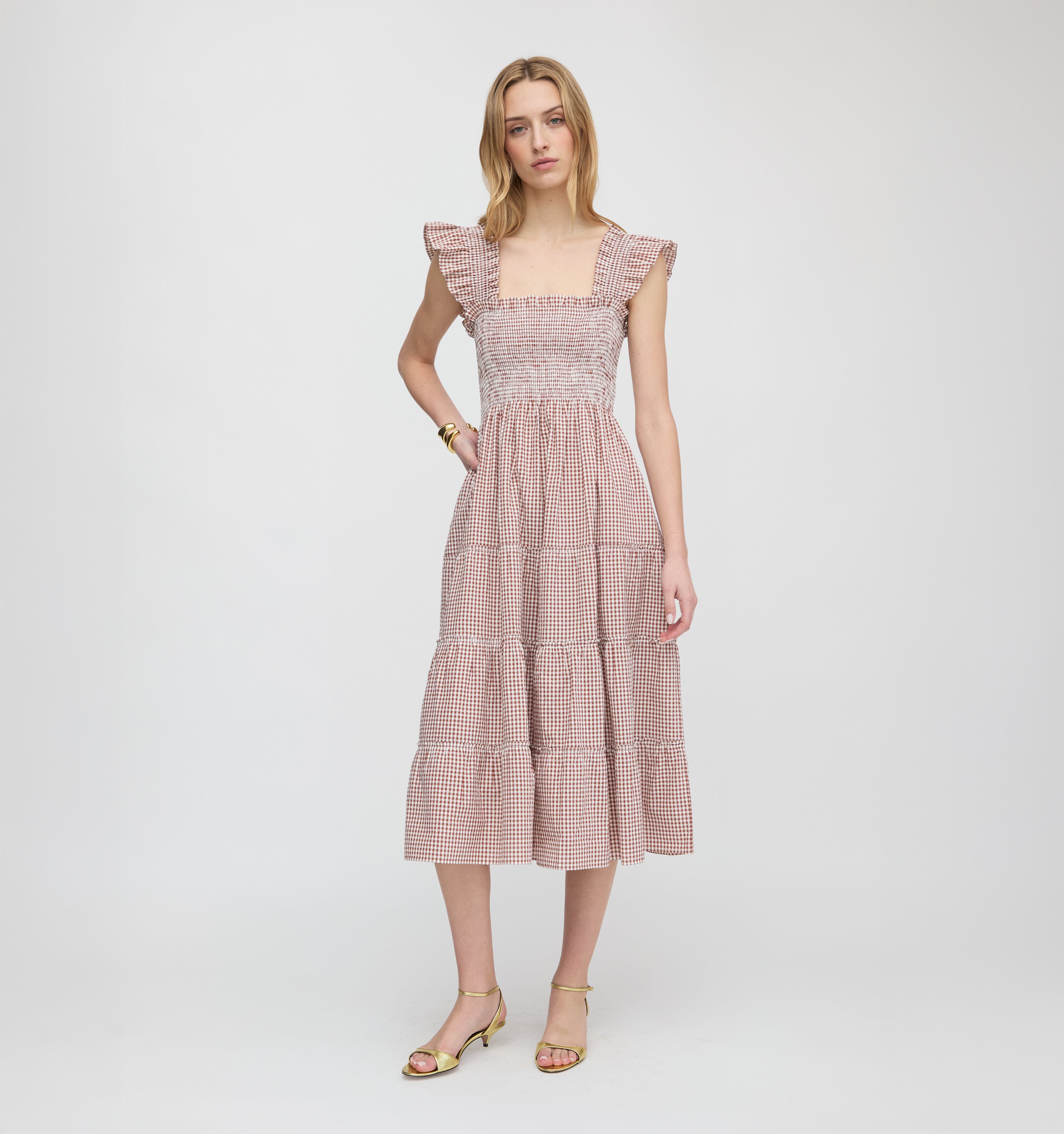 The Ellie Nap Dress - Cognac Gingham