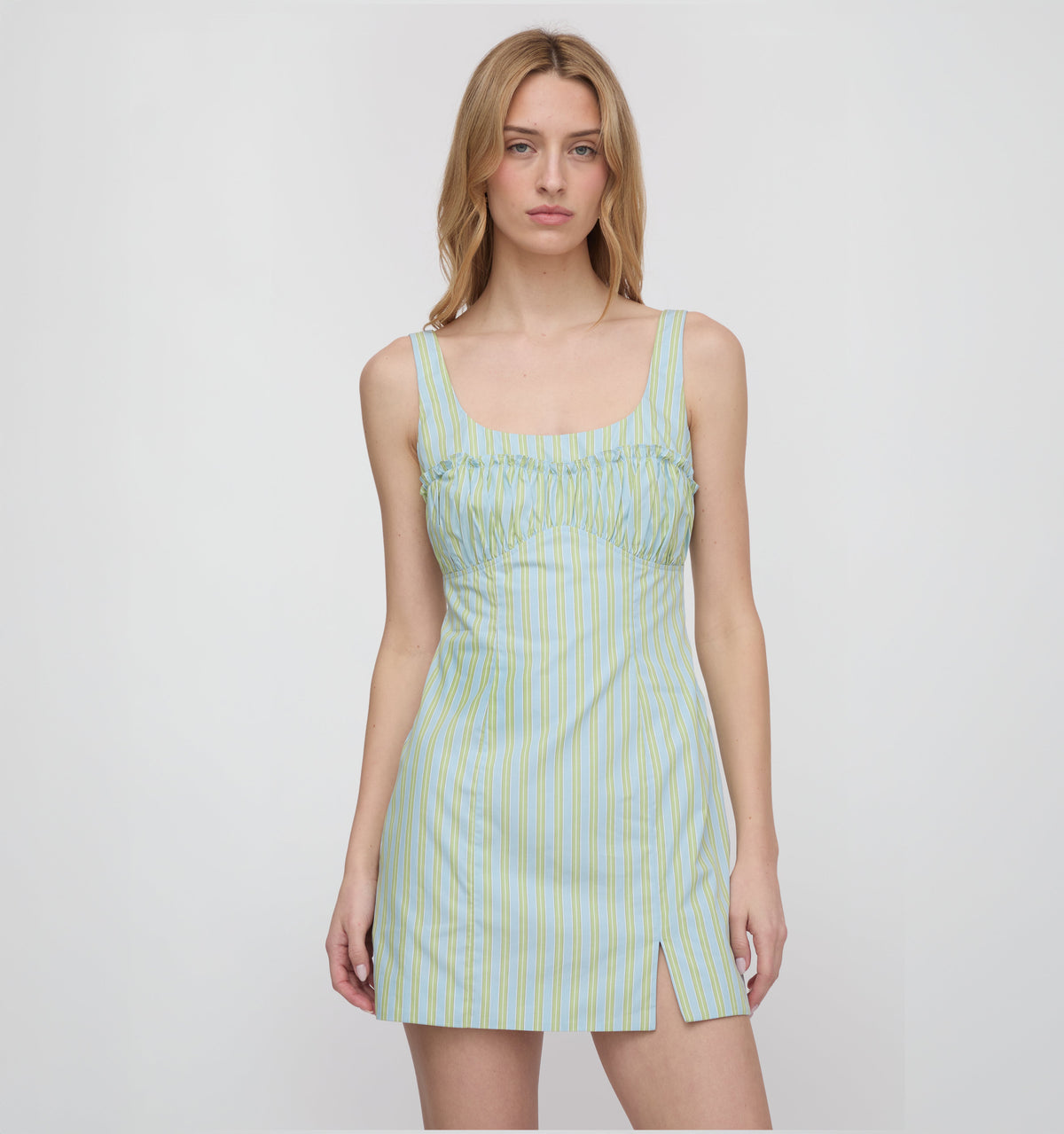 The Eviana Dress - Blue/Green Stripe