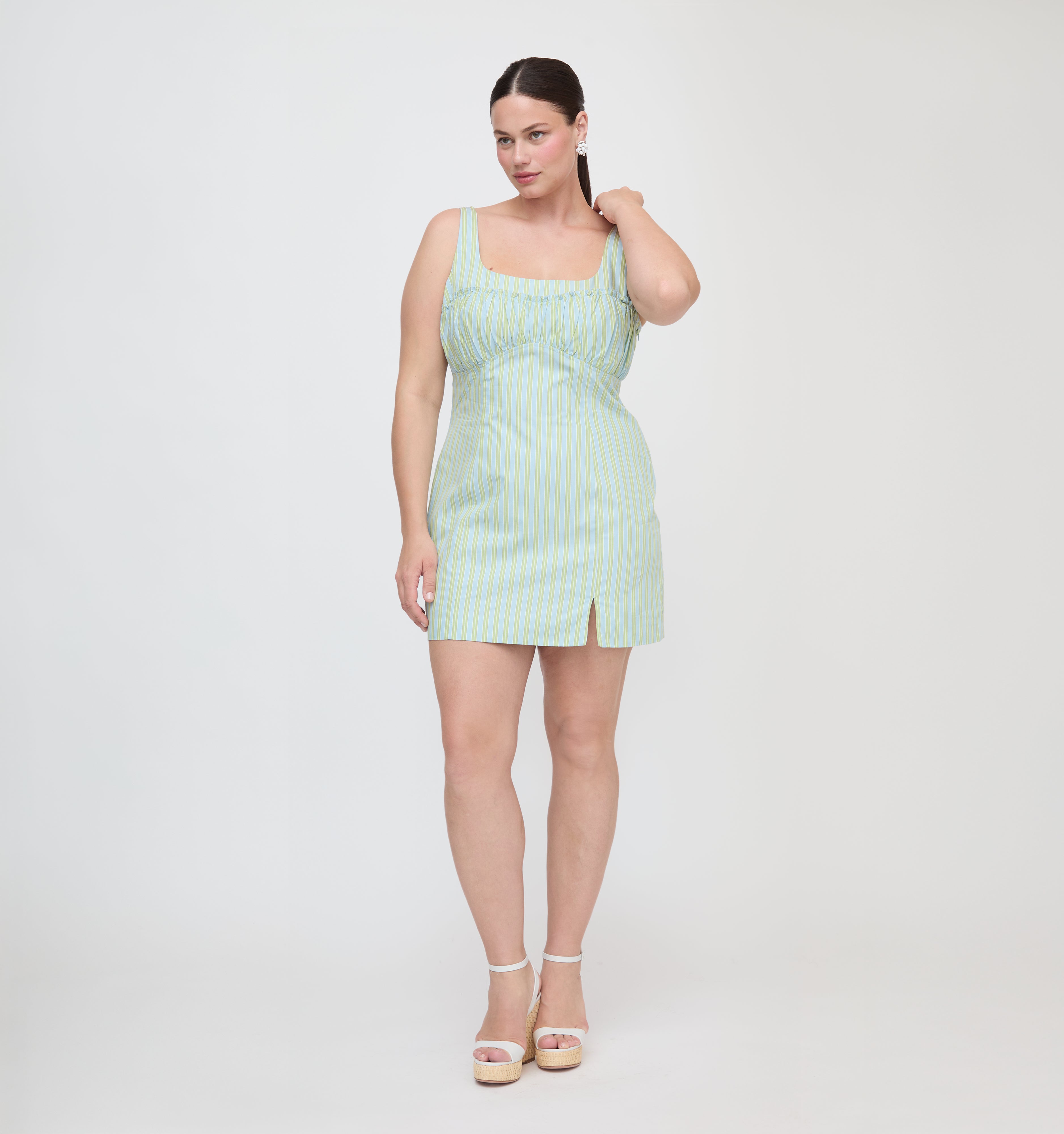 The Eviana Dress - Blue/Green Stripe