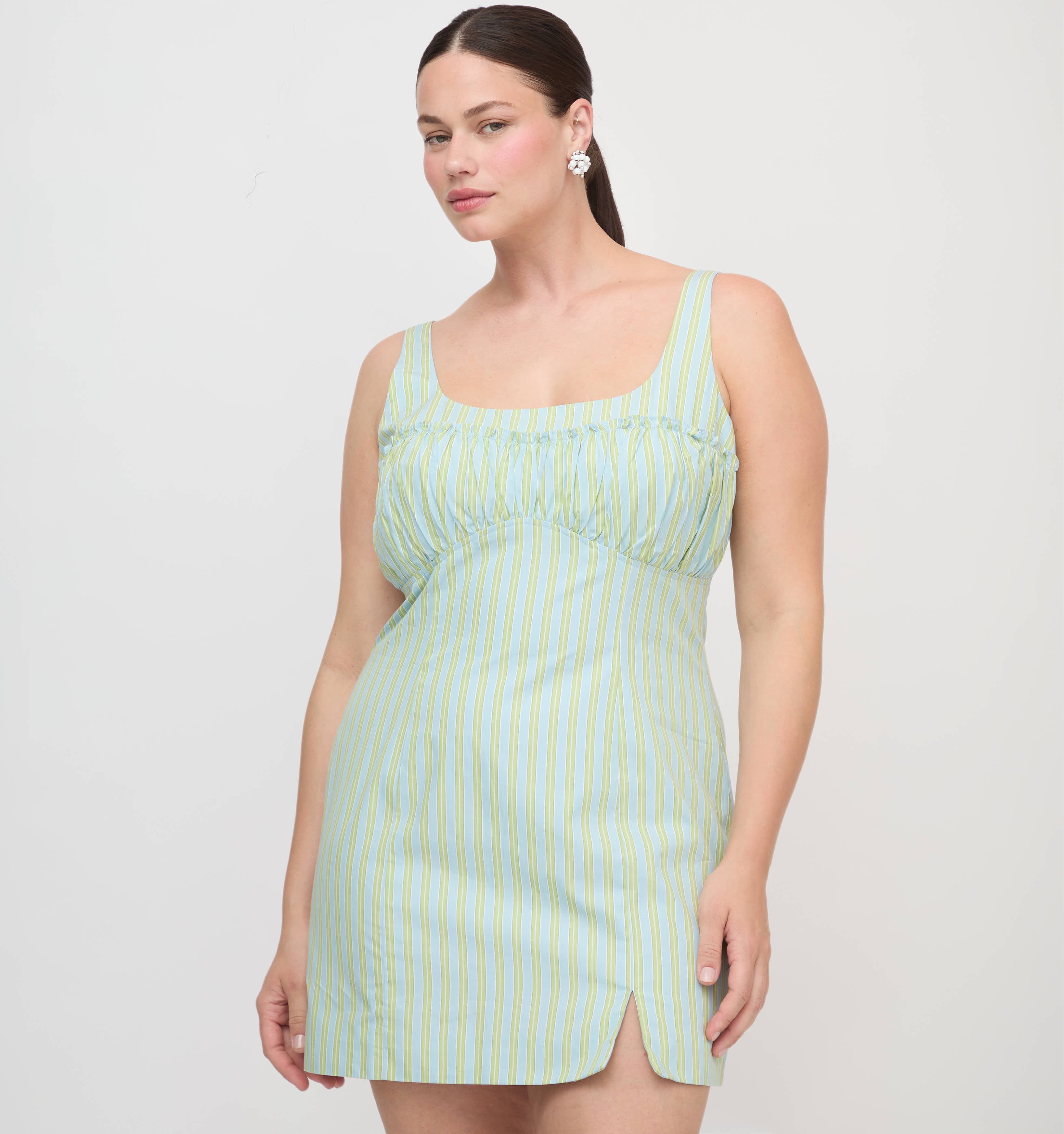 The Eviana Dress - Blue/Green Stripe