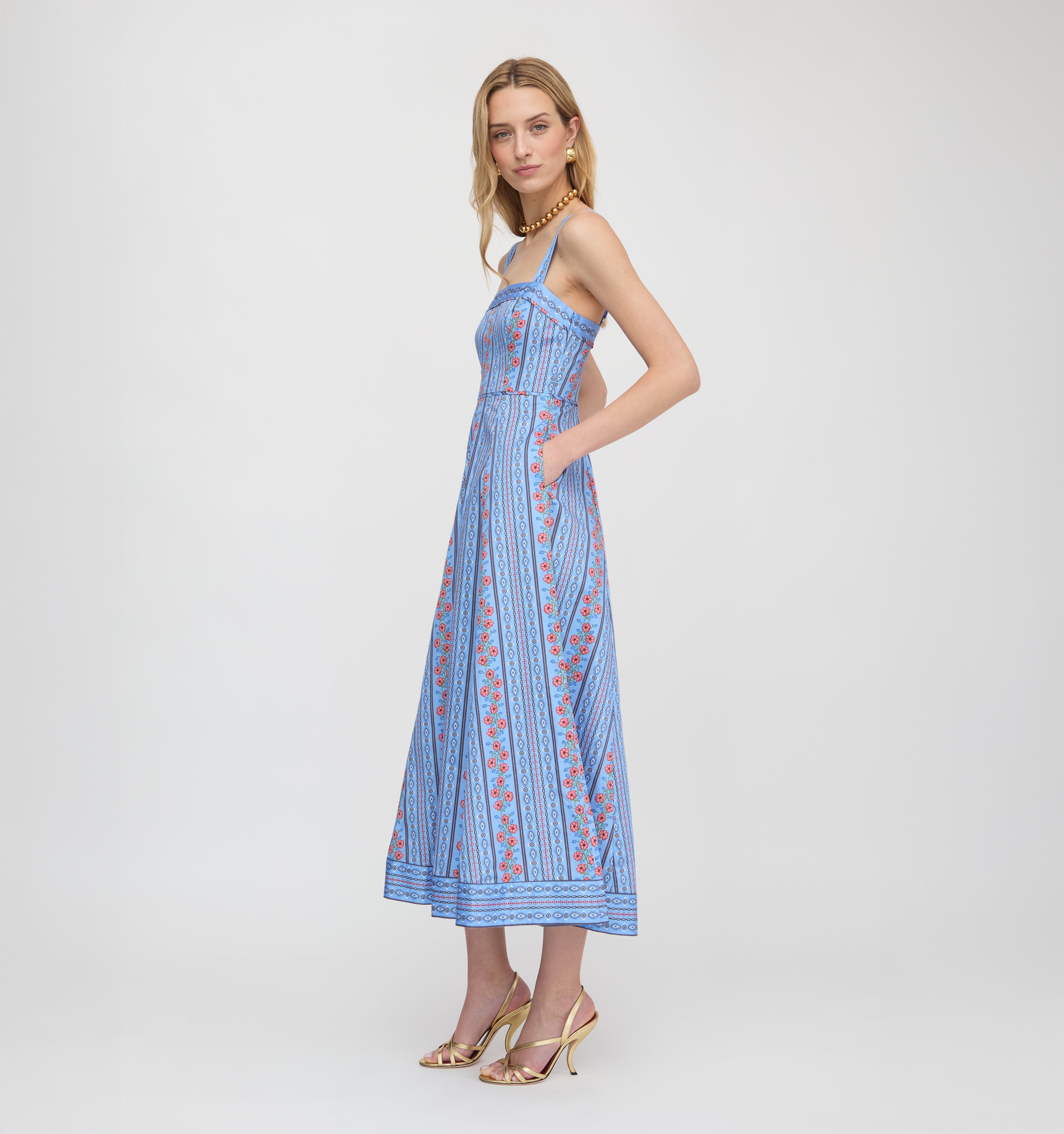 The Ezra Dress - Blue Floral Batik Stripe