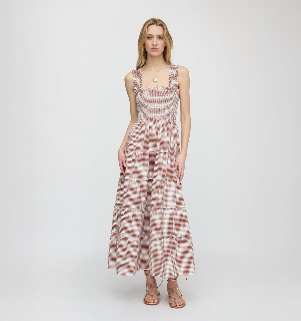 The Goldie Nap Dress - Cognac Gingham
