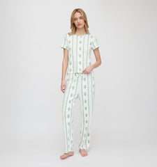 The Kelly Pajama Set - White/Green Arcadia Border