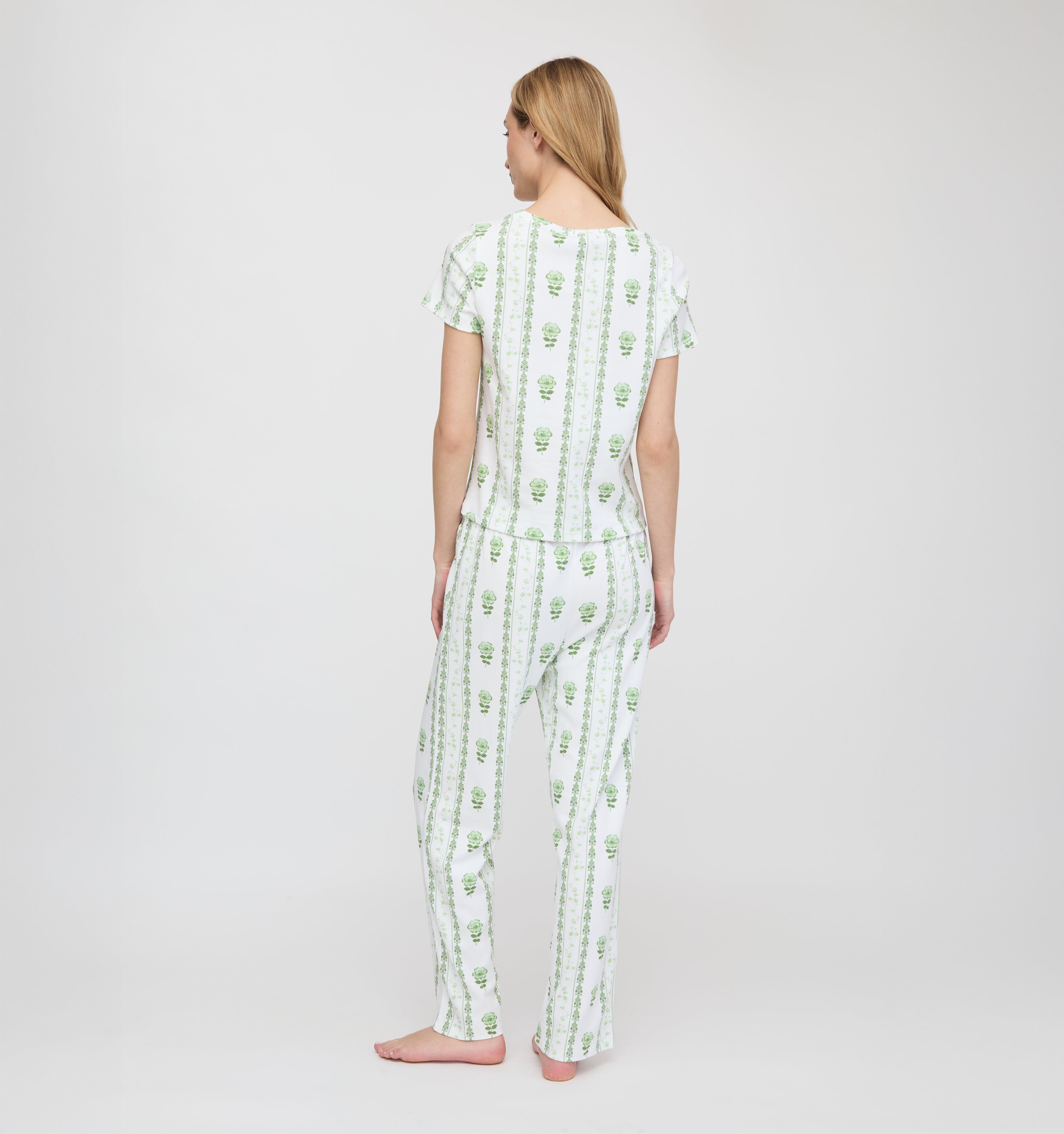 The Kelly Pajama Set - White/Green Arcadia Border