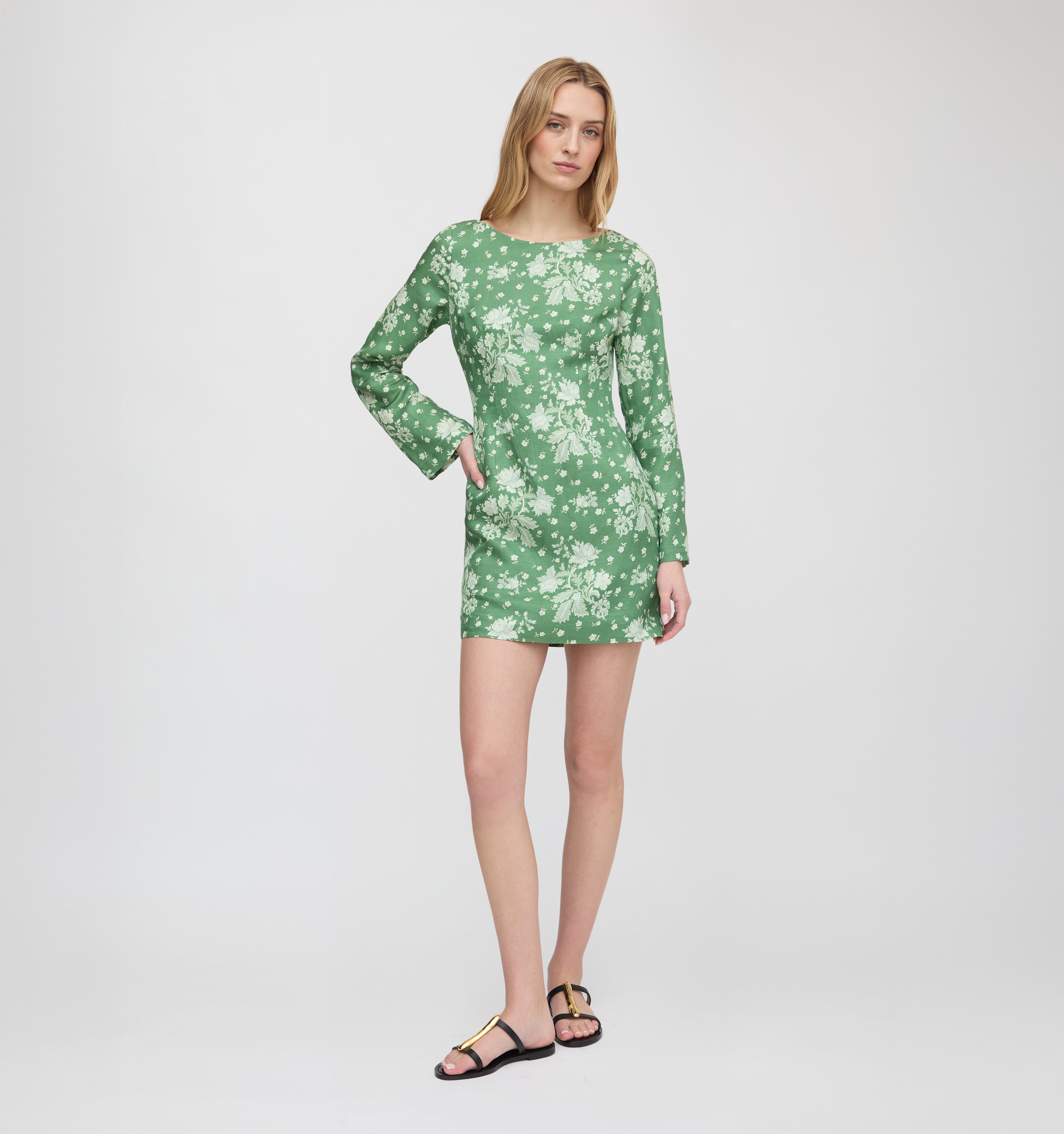 The Longsleeve Viola Dress - Green Delft Bouquet