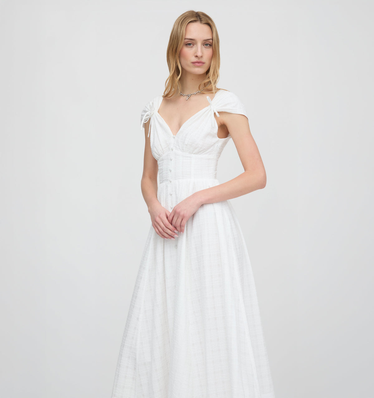 The Lucille Dress - White Crinkle Check