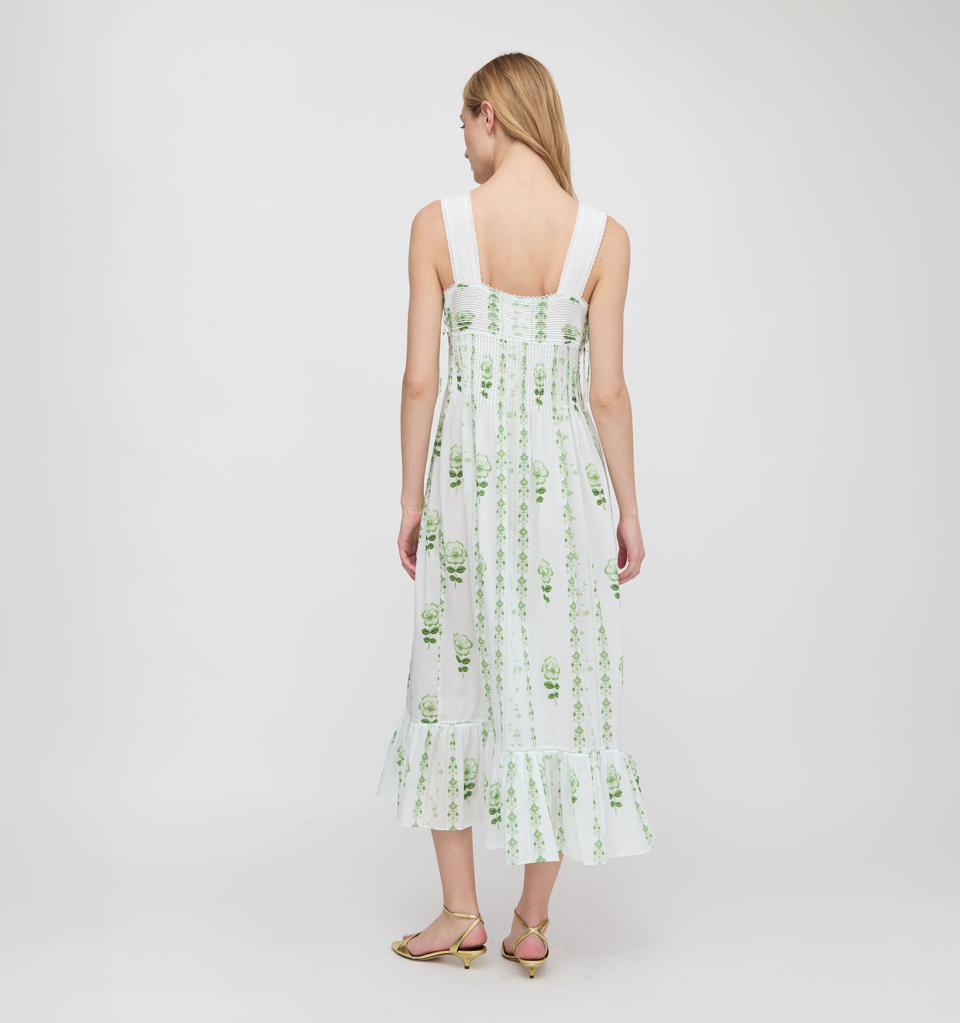 The Lux Nightgown - White/Green Arcadia Border