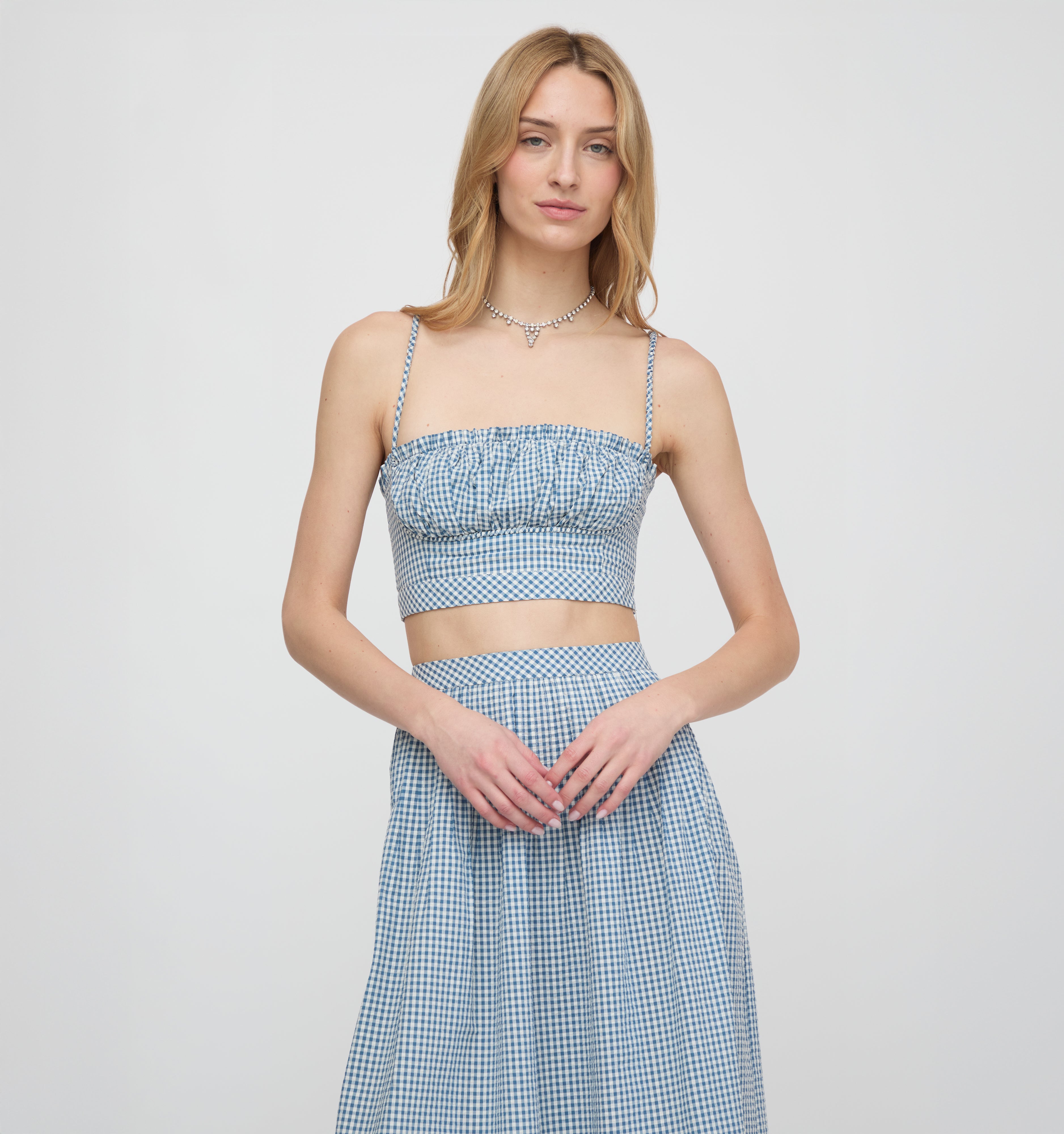 The Maisie Crop Top - Lagoon Gingham
