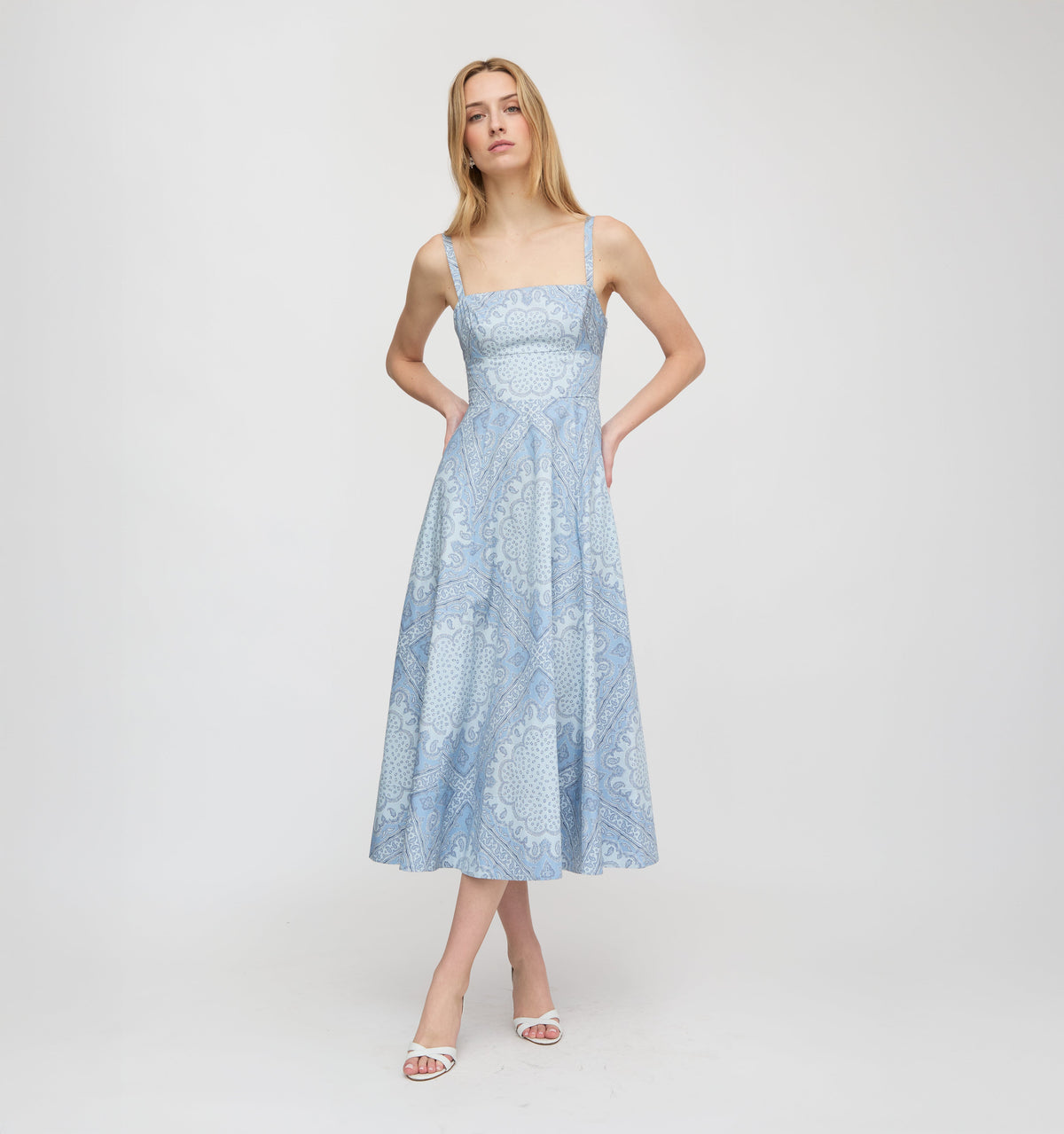 The Margot Dress - Dusty Blue Paisley Scarf