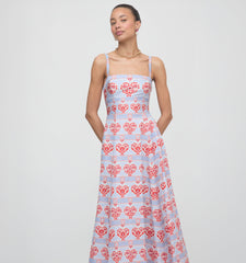 The Margot Dress - Poppy Damask Stripe