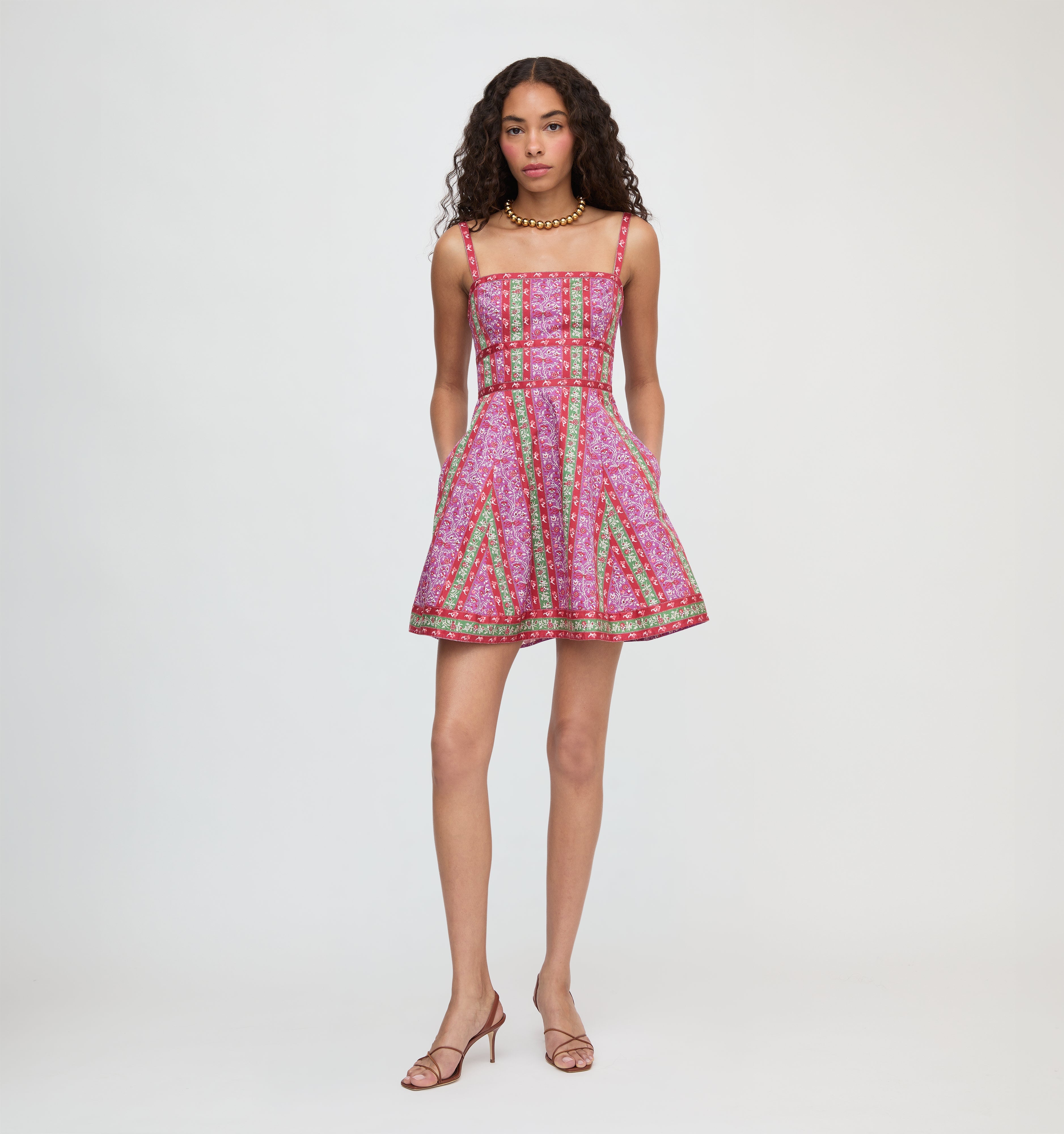 The Margot Mini Dress - Sunset Etched Floral Stripe